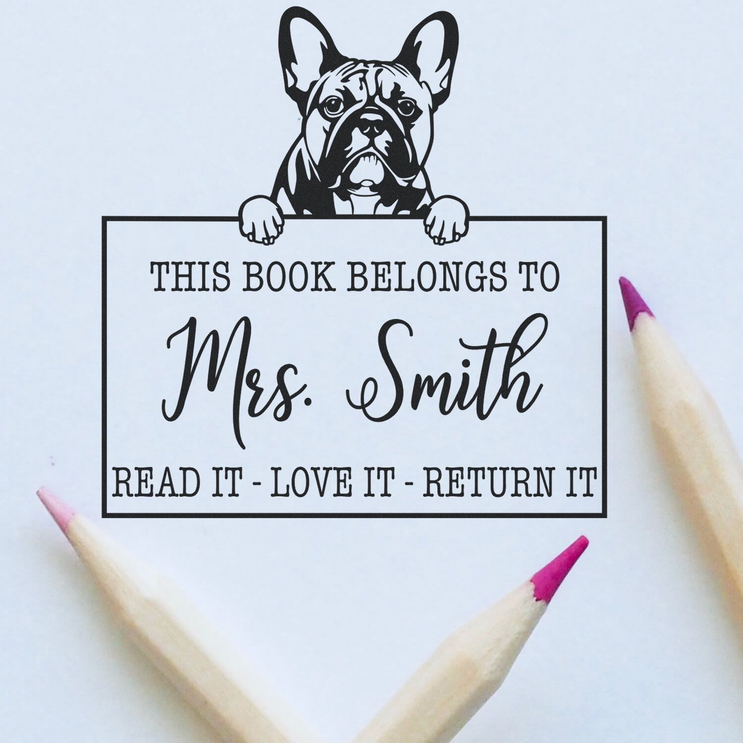 Customized Library Tools For Teachers Stamp with French Bulldog - Engineer Seal Stamps