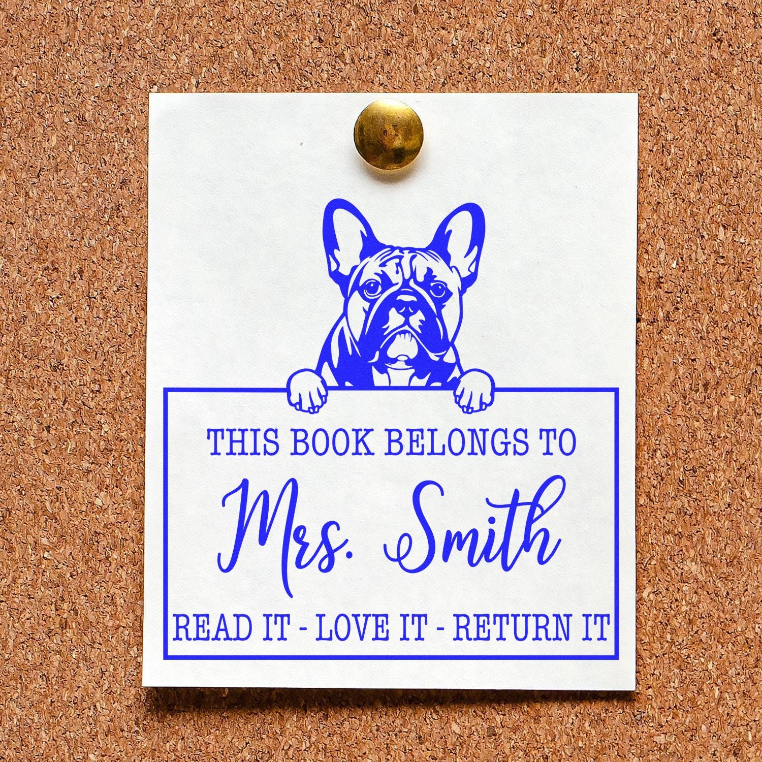 Personalized Teacher Nameplate Stamp with French Bulldog Dog - Engineer Seal Stamps