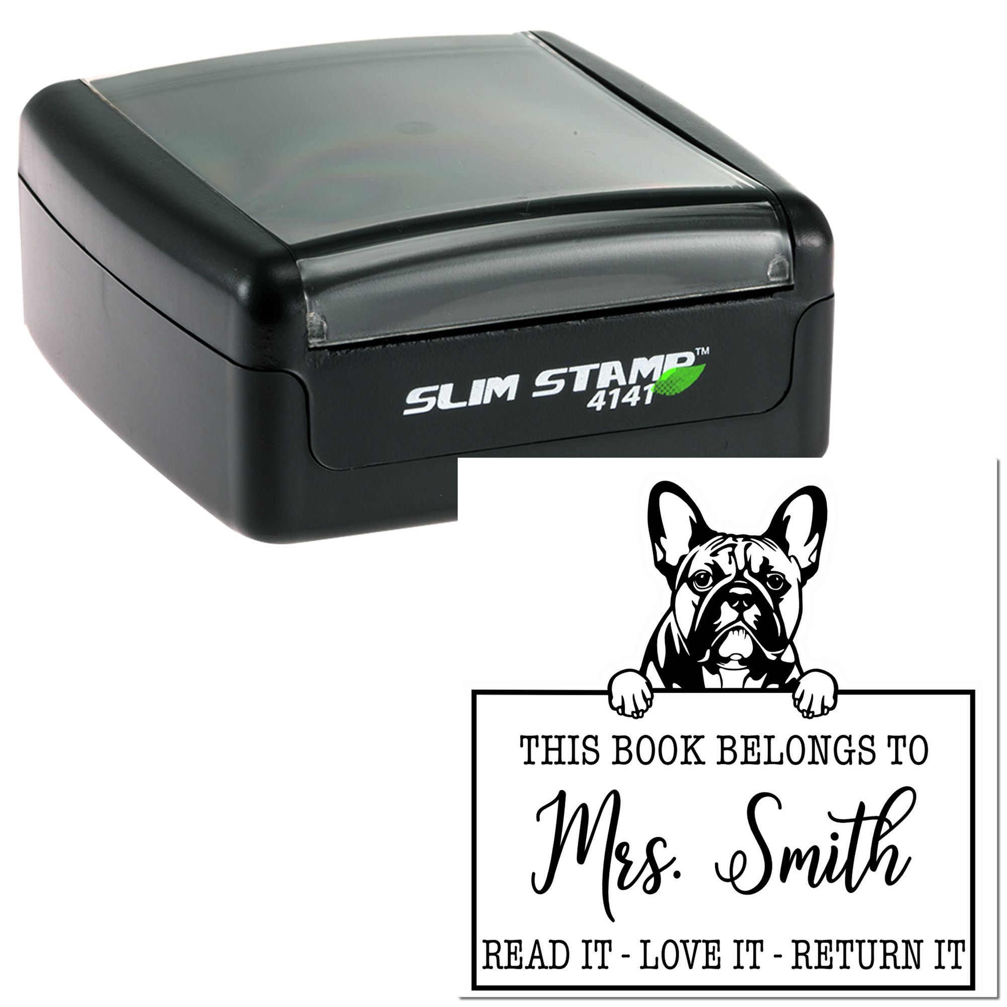 Personalized Teacher Nameplate Stamp with French Bulldog Dog - Engineer Seal Stamps