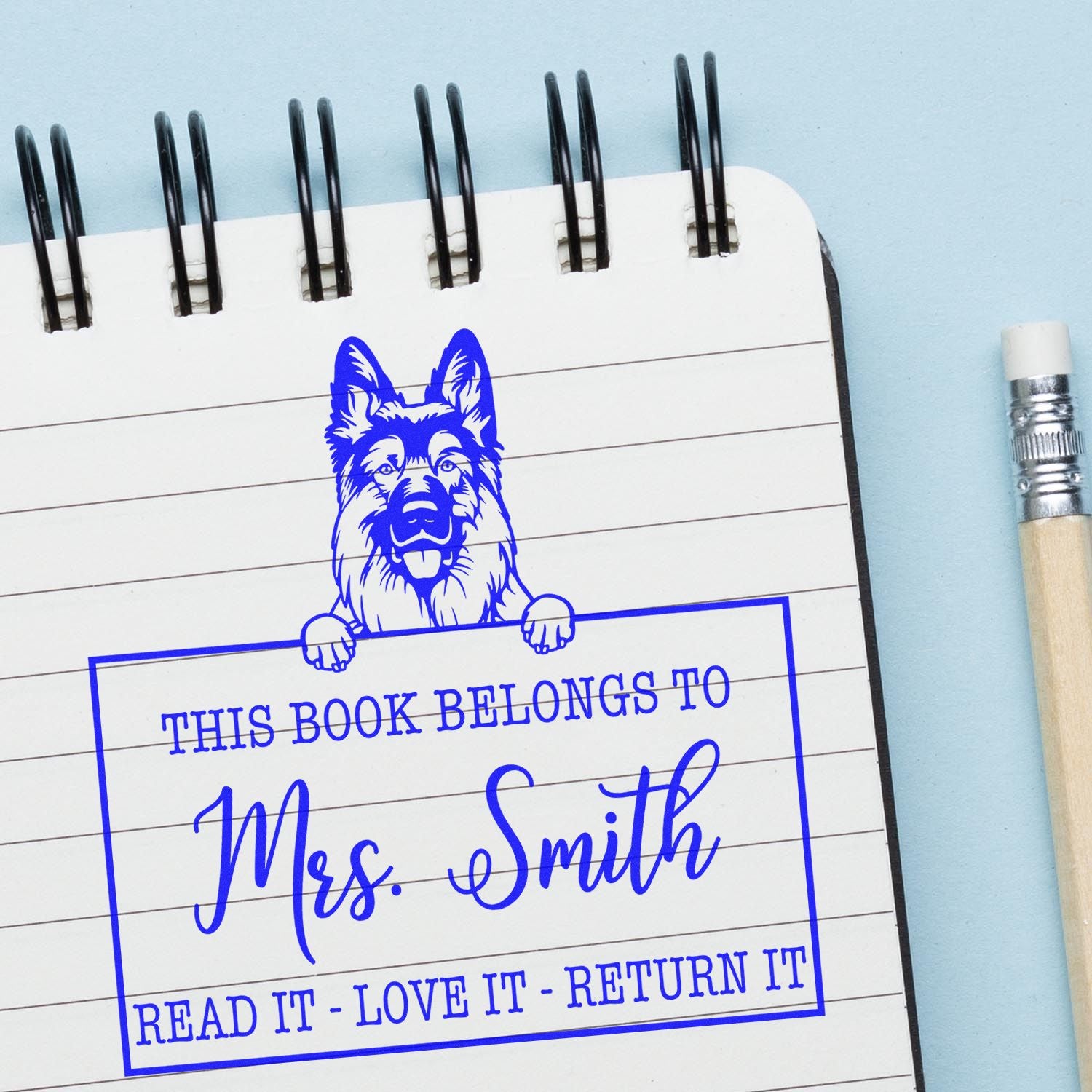 Personalized Ownership For Books Stamp with German Shepherd Dog - Engineer Seal Stamps