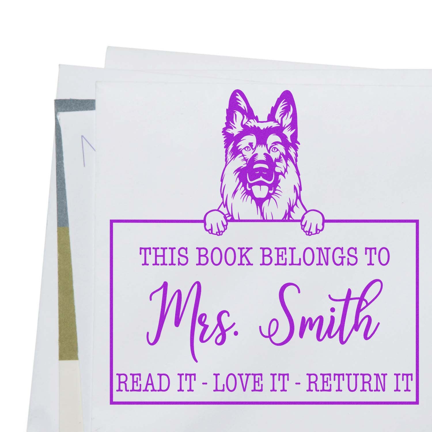 Personalized Ownership For Books Stamp with German Shepherd Dog - Engineer Seal Stamps