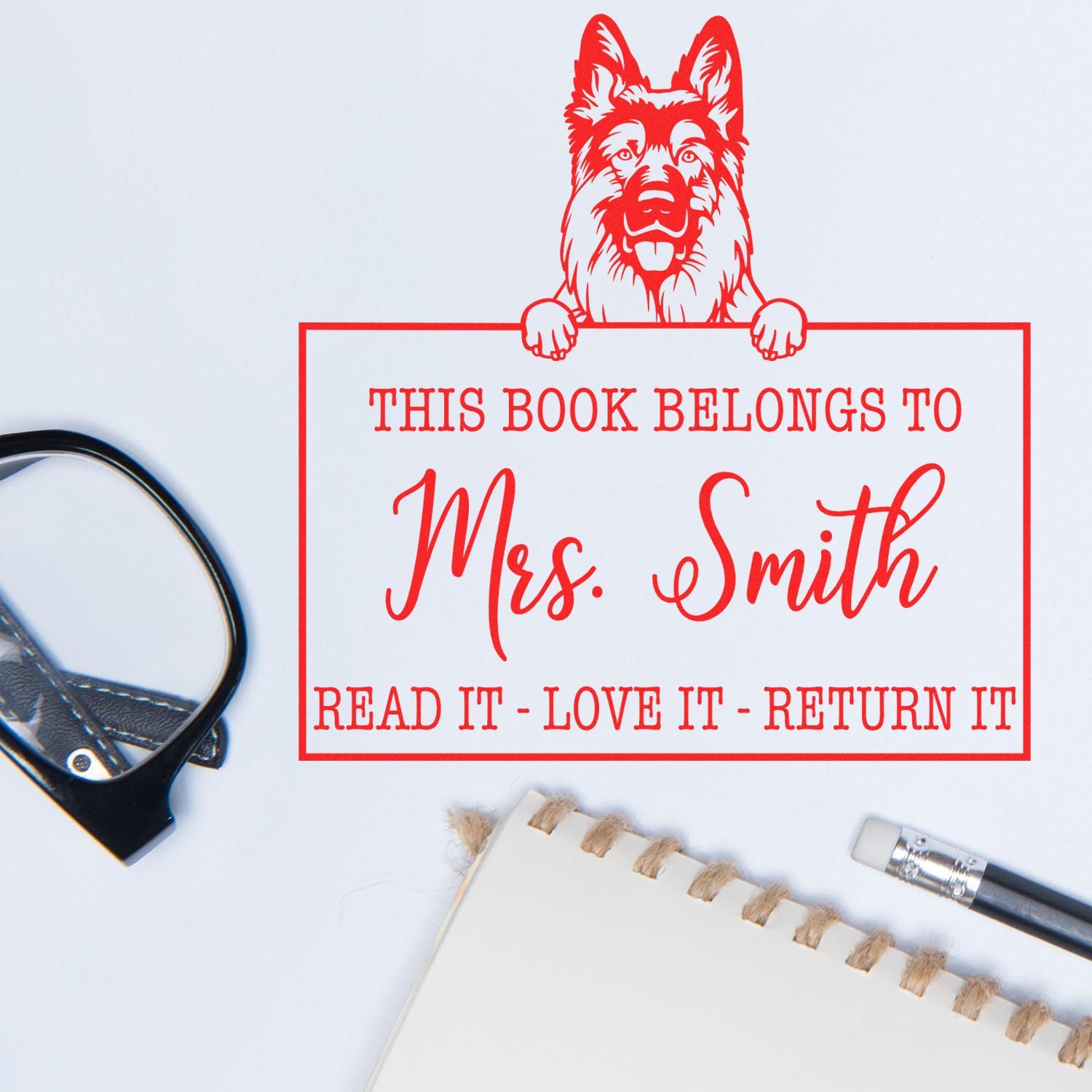 Personalized Ownership For Books Stamp with German Shepherd Dog - Engineer Seal Stamps