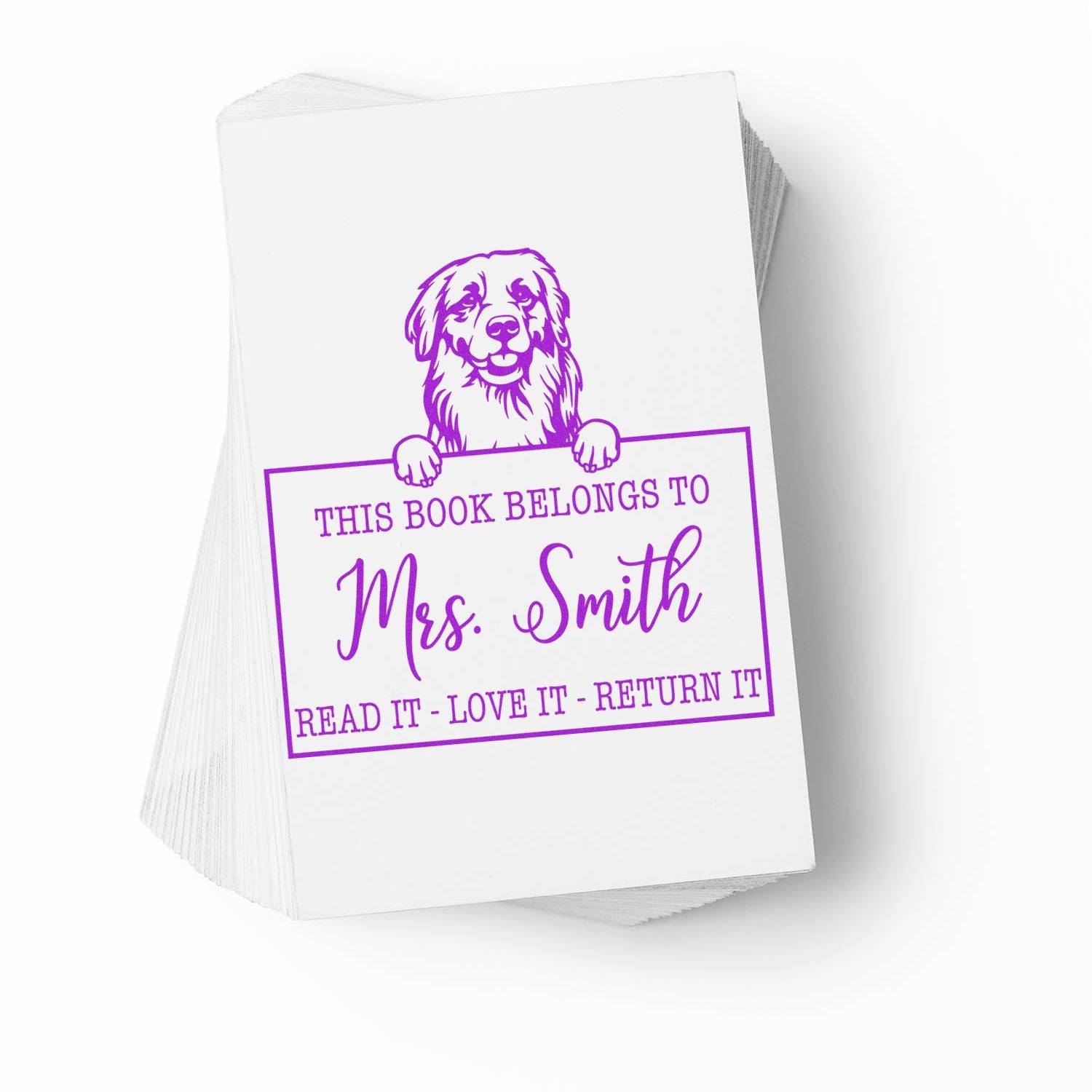 Personalized Library Tools For Classroom Stamp with Golden Retriever Dog - Engineer Seal Stamps