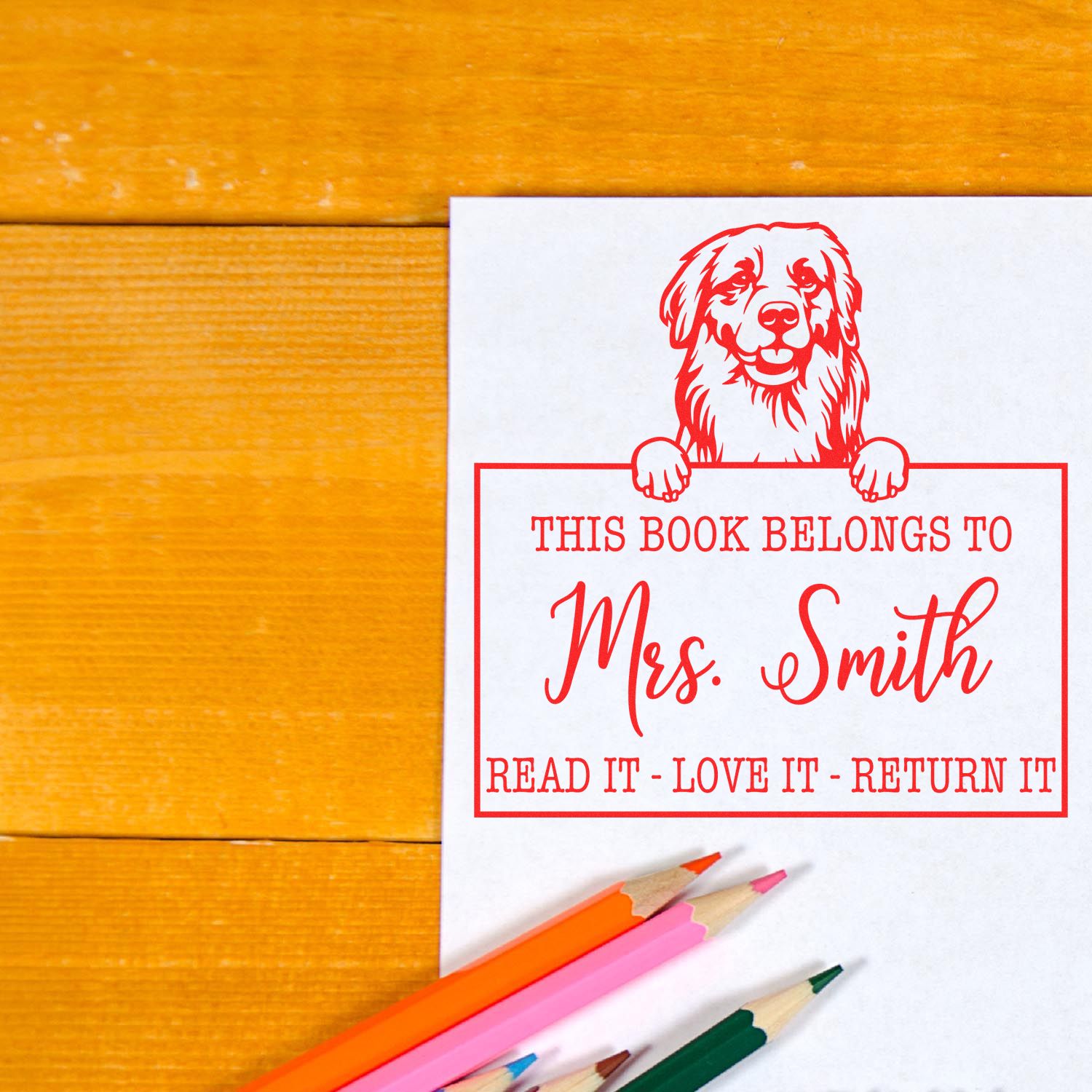 Golden Retriever Custom Dog Book Belongs Stamp - Engineer Seal Stamps