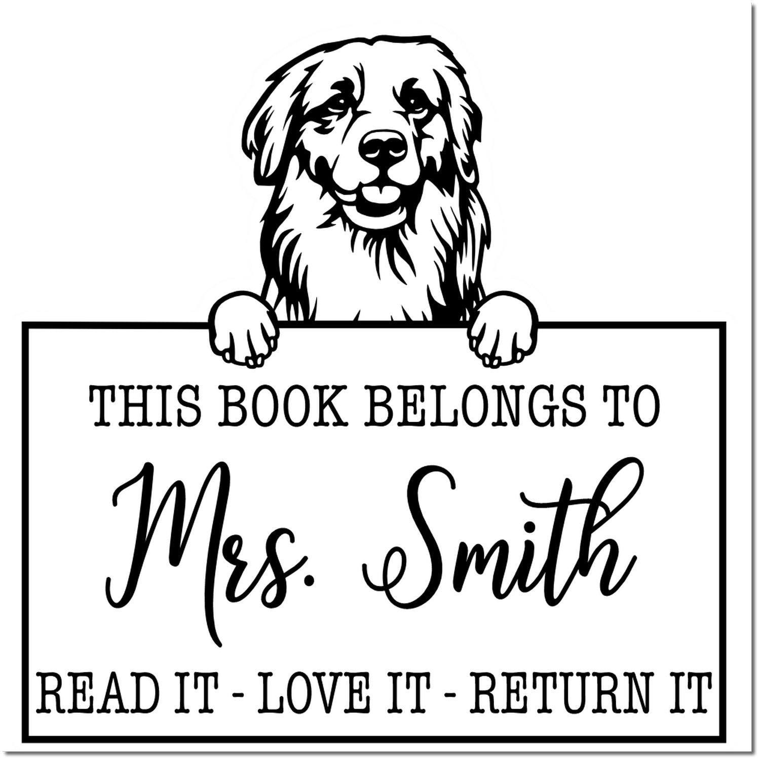 Golden Retriever Custom Dog Book Belongs Stamp - Engineer Seal Stamps