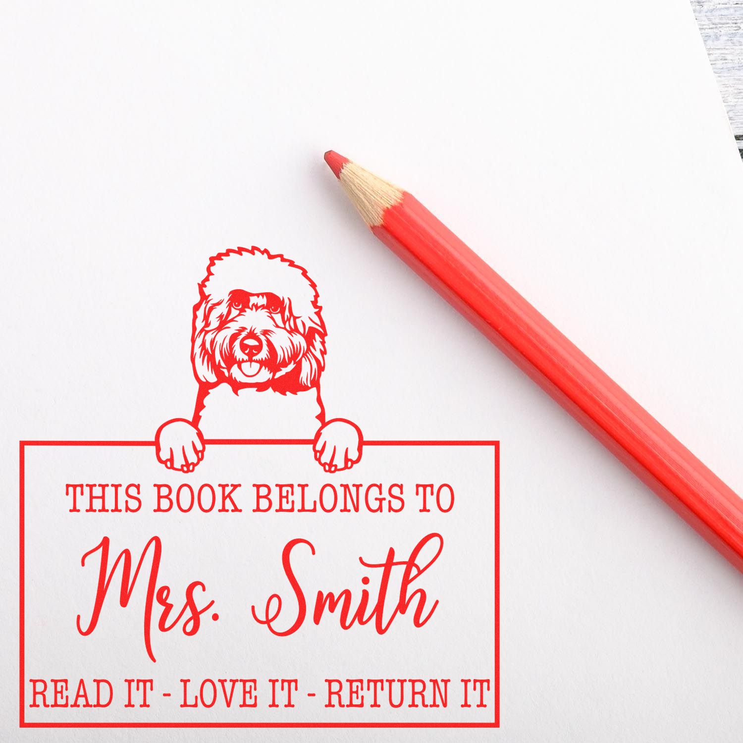 Personalized Classroom Stamp with Goldendoodle - Engineer Seal Stamps