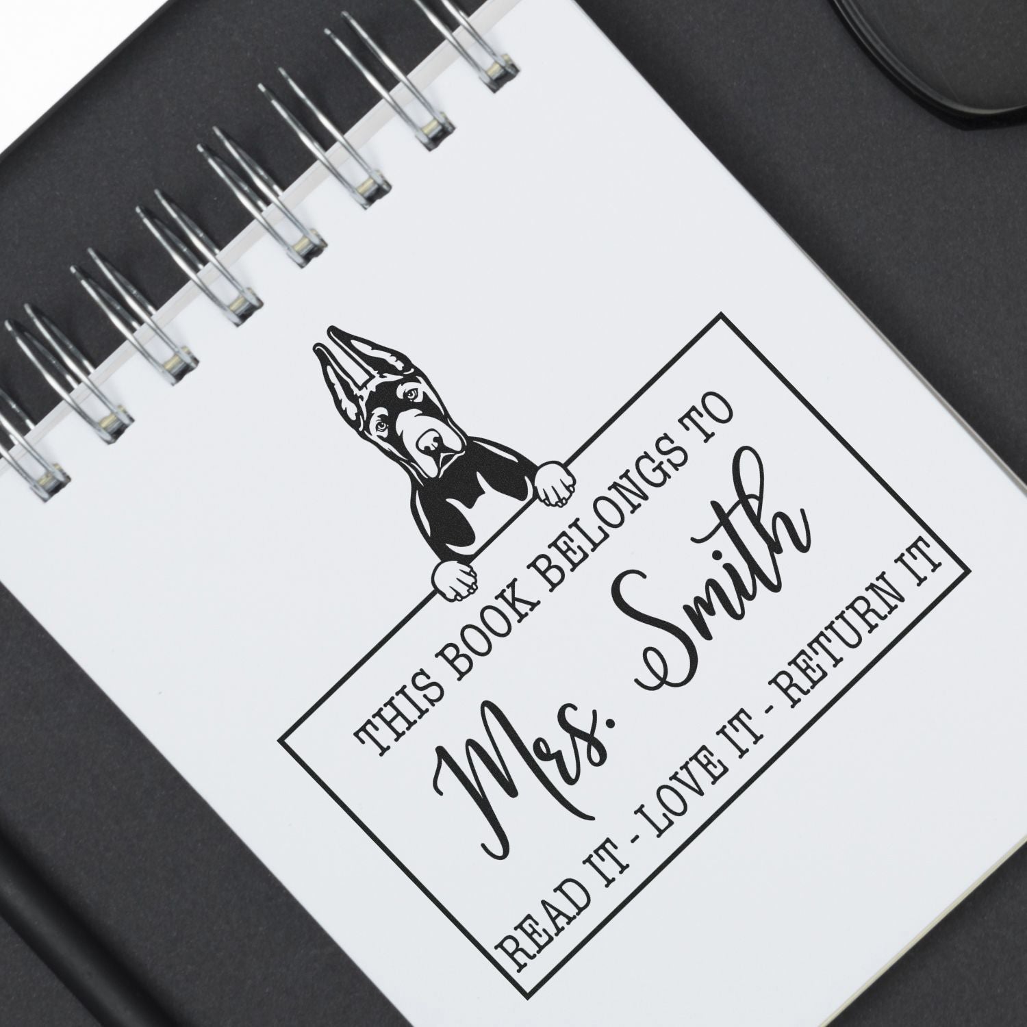 Great Dane Cropped Ears Personalizable Pet Book Belongs Stamp - Engineer Seal Stamps