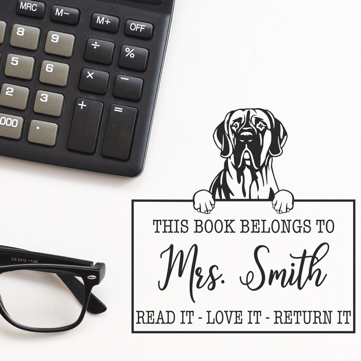 Great Dane Personalizable Pet This Book Belongs To Stamp - Engineer Seal Stamps