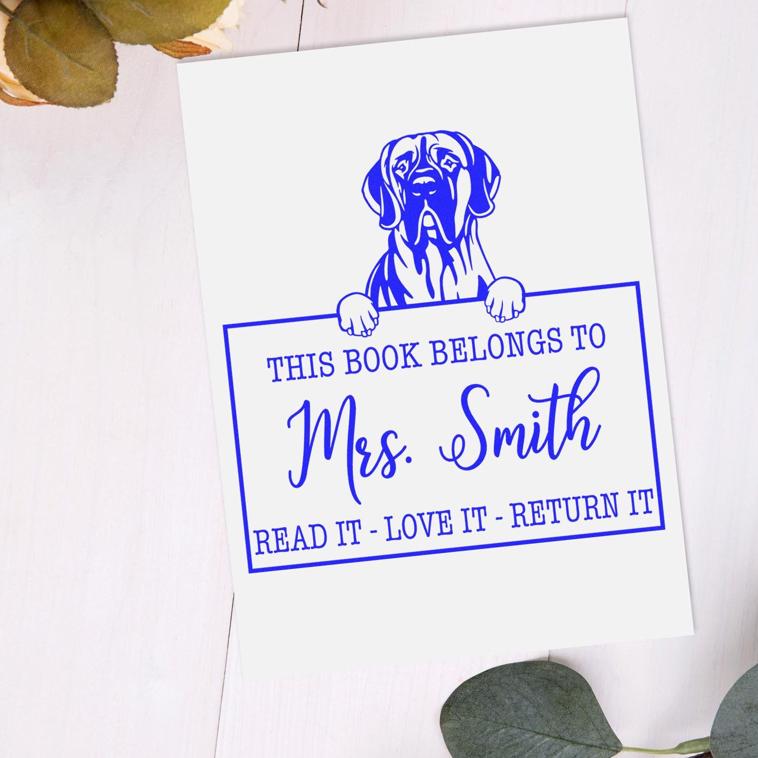 Great Dane Personalizable Pet This Book Belongs To Stamp - Engineer Seal Stamps