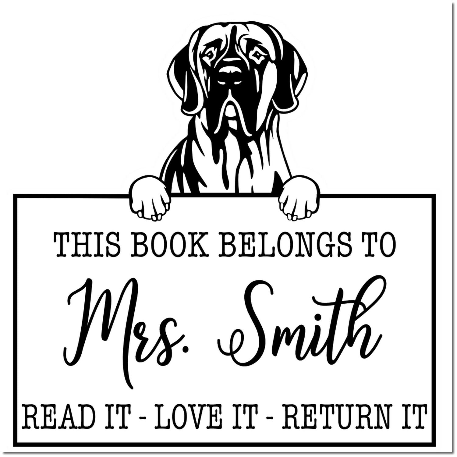 Great Dane Personalizable Pet This Book Belongs To Stamp - Engineer Seal Stamps