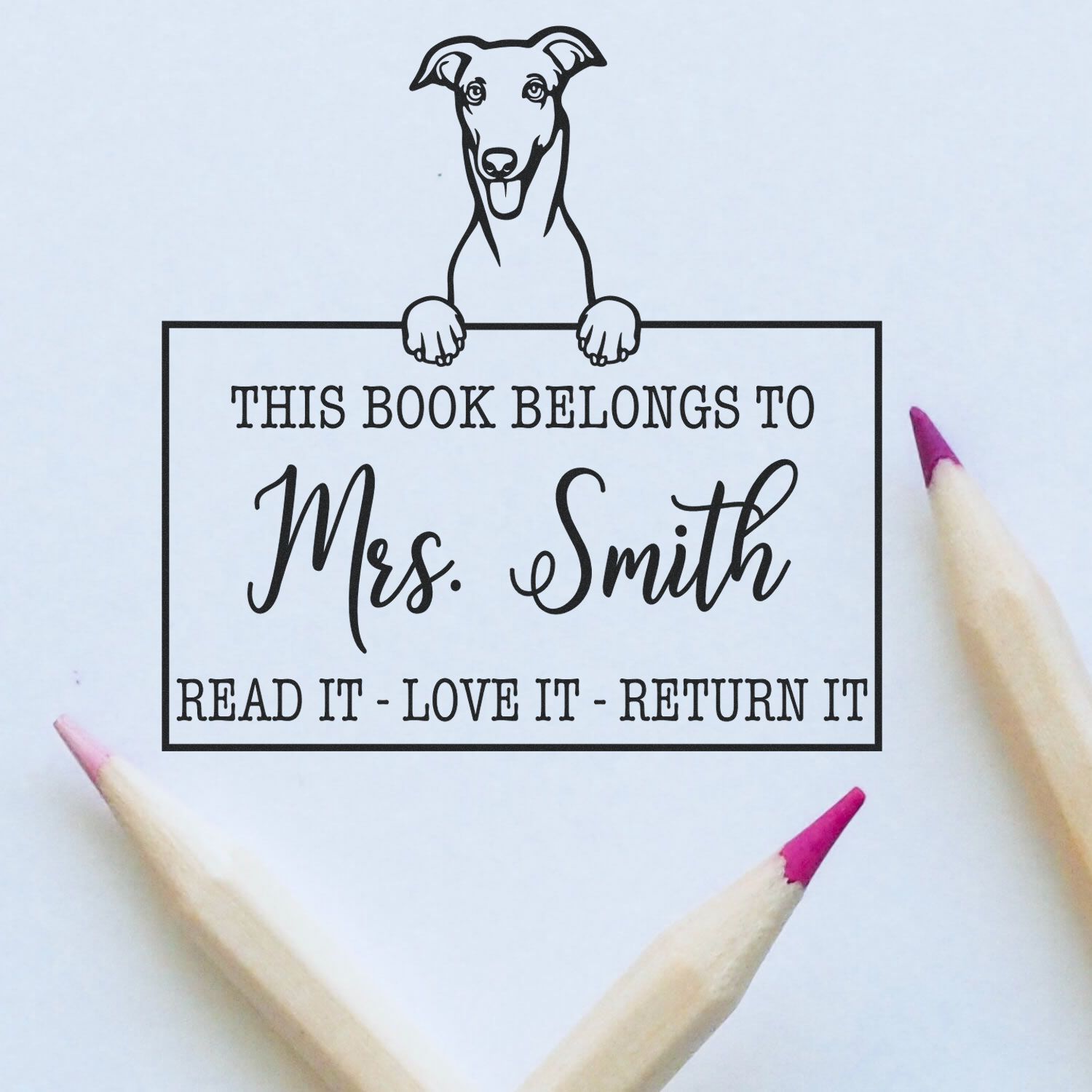 Personalized Name For Library Books Stamp with Greyhound Dog - Engineer Seal Stamps