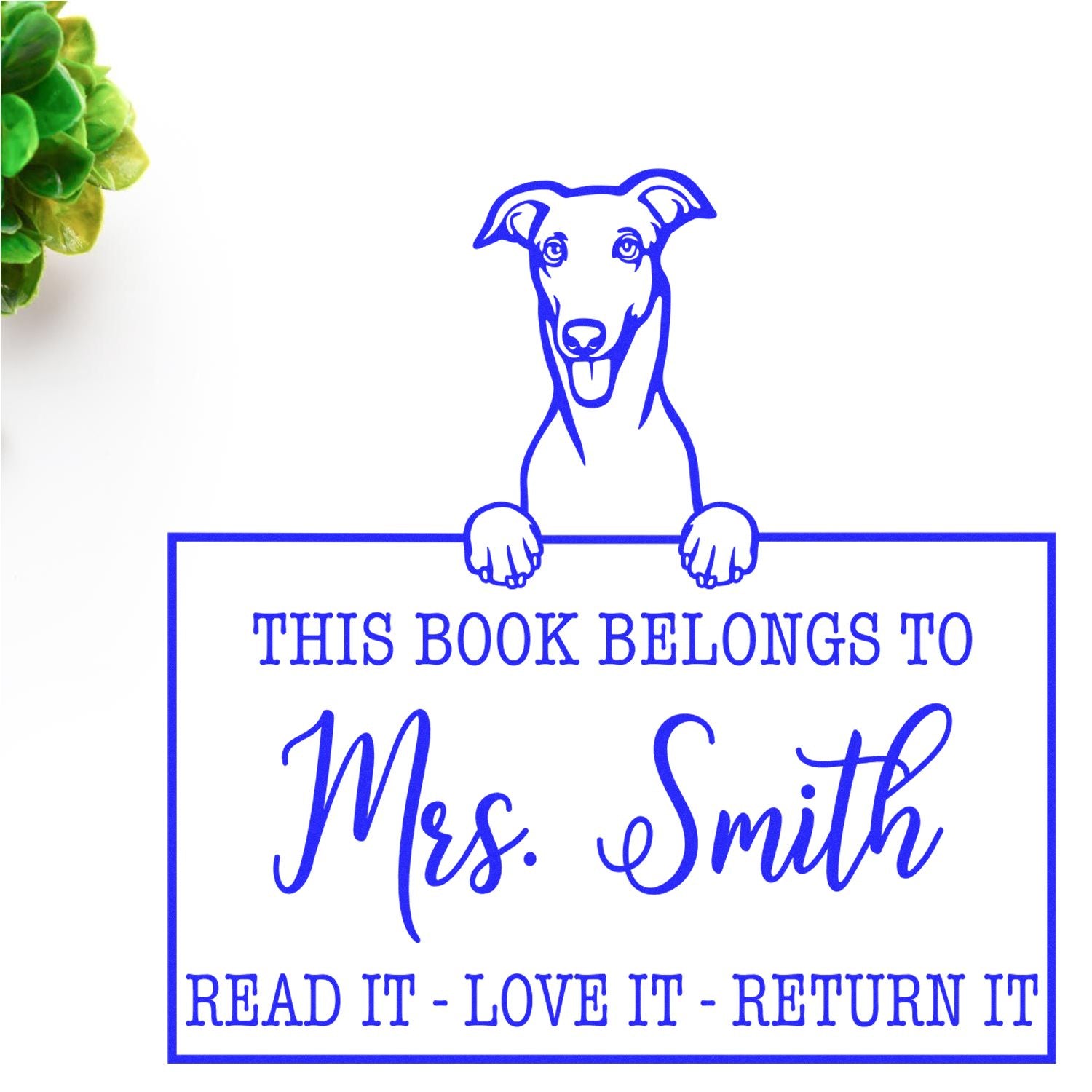 Personalized Name For Library Books Stamp with Greyhound Dog - Engineer Seal Stamps