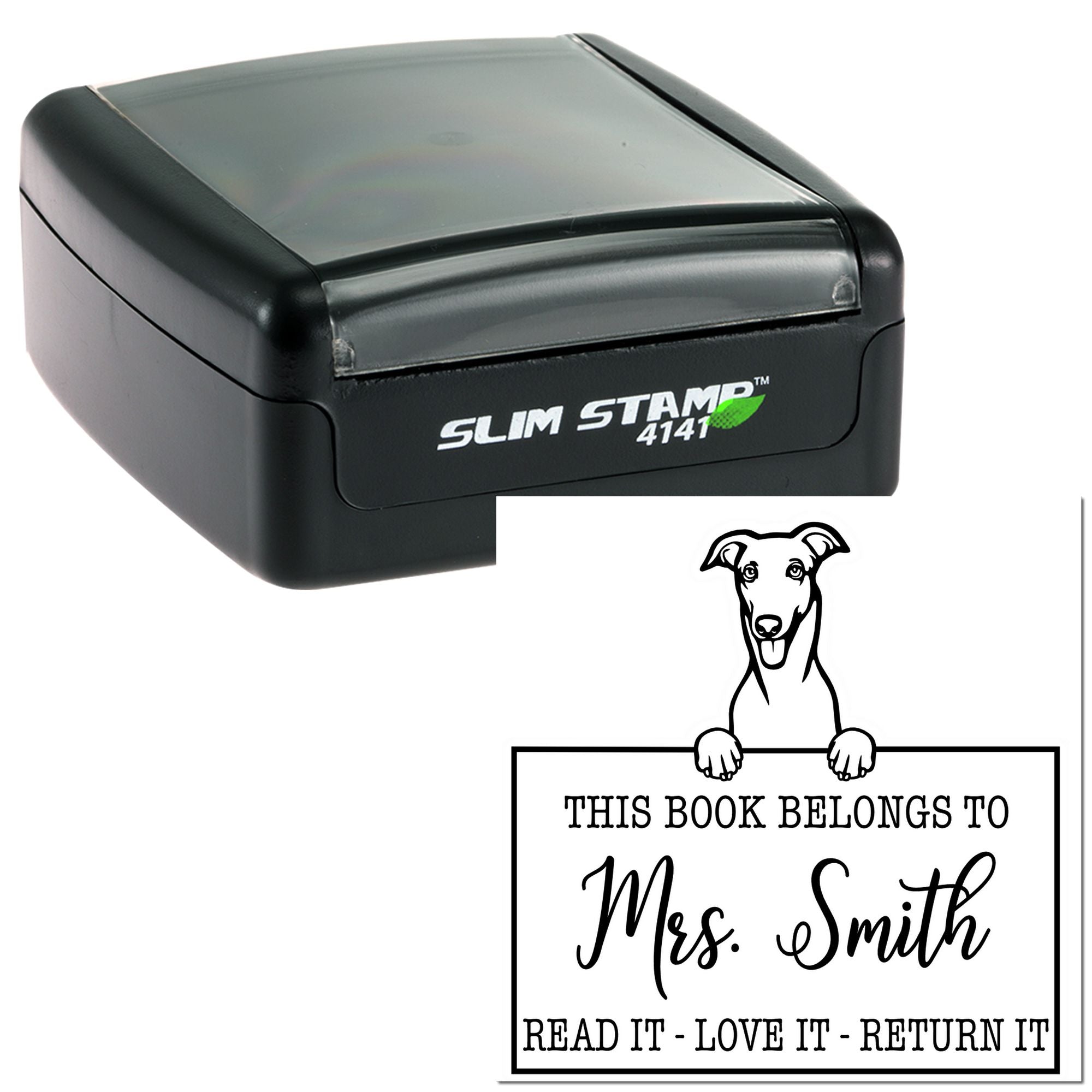 Personalized Name For Library Books Stamp with Greyhound Dog - Engineer Seal Stamps