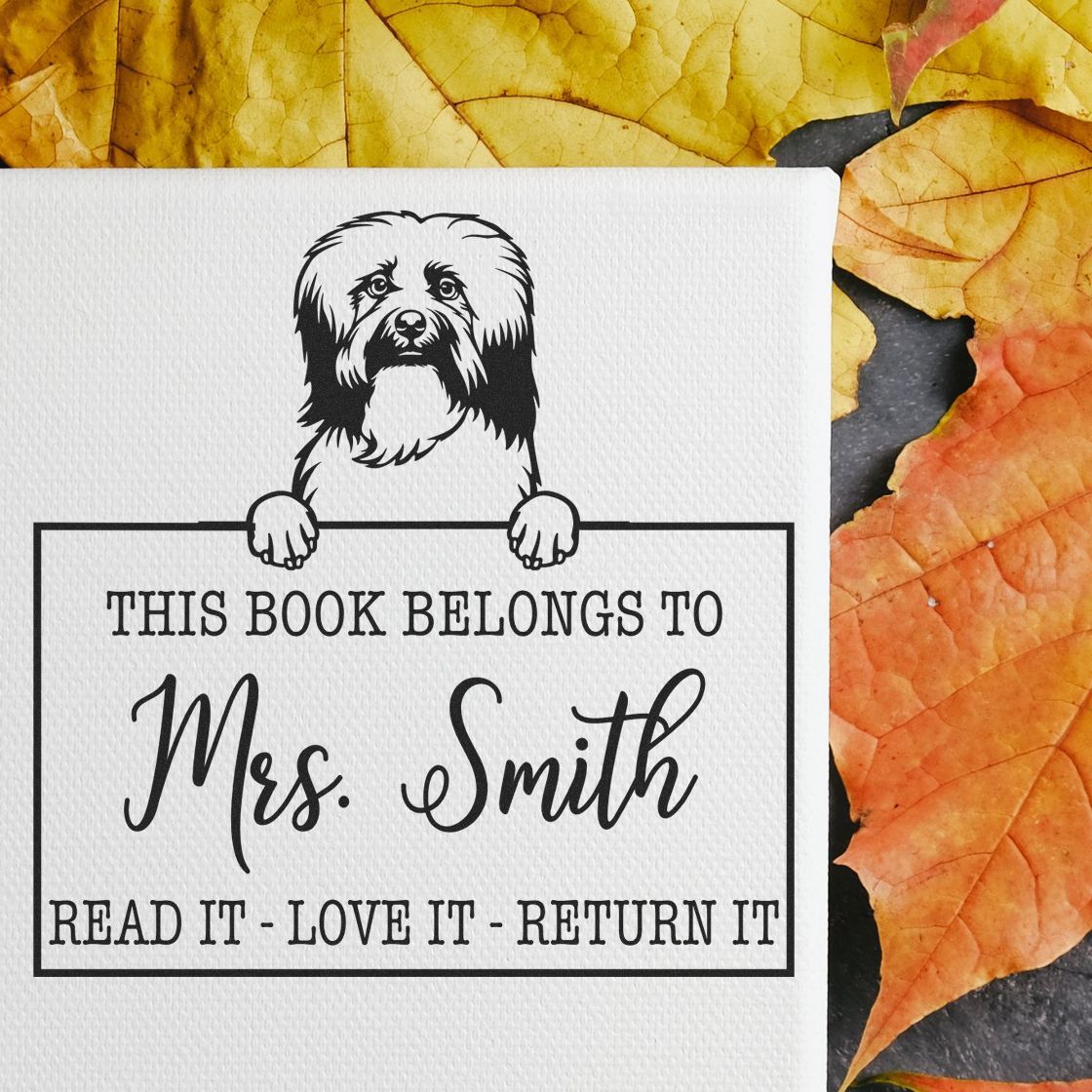 Personalized Teacher Library Tool Stamp with Havanese Dog - Engineer Seal Stamps