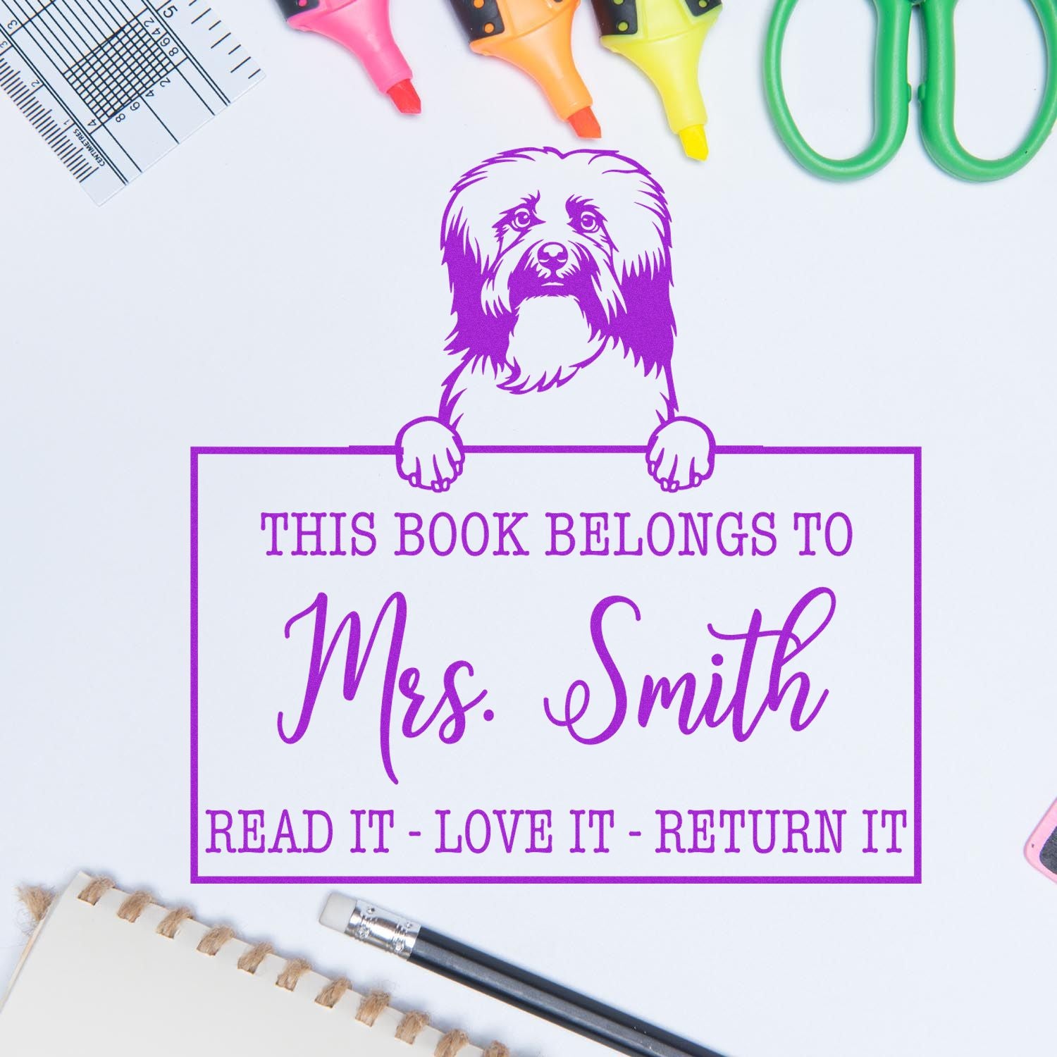 Personalized Teacher's Library Stamp with Havanese - Engineer Seal Stamps