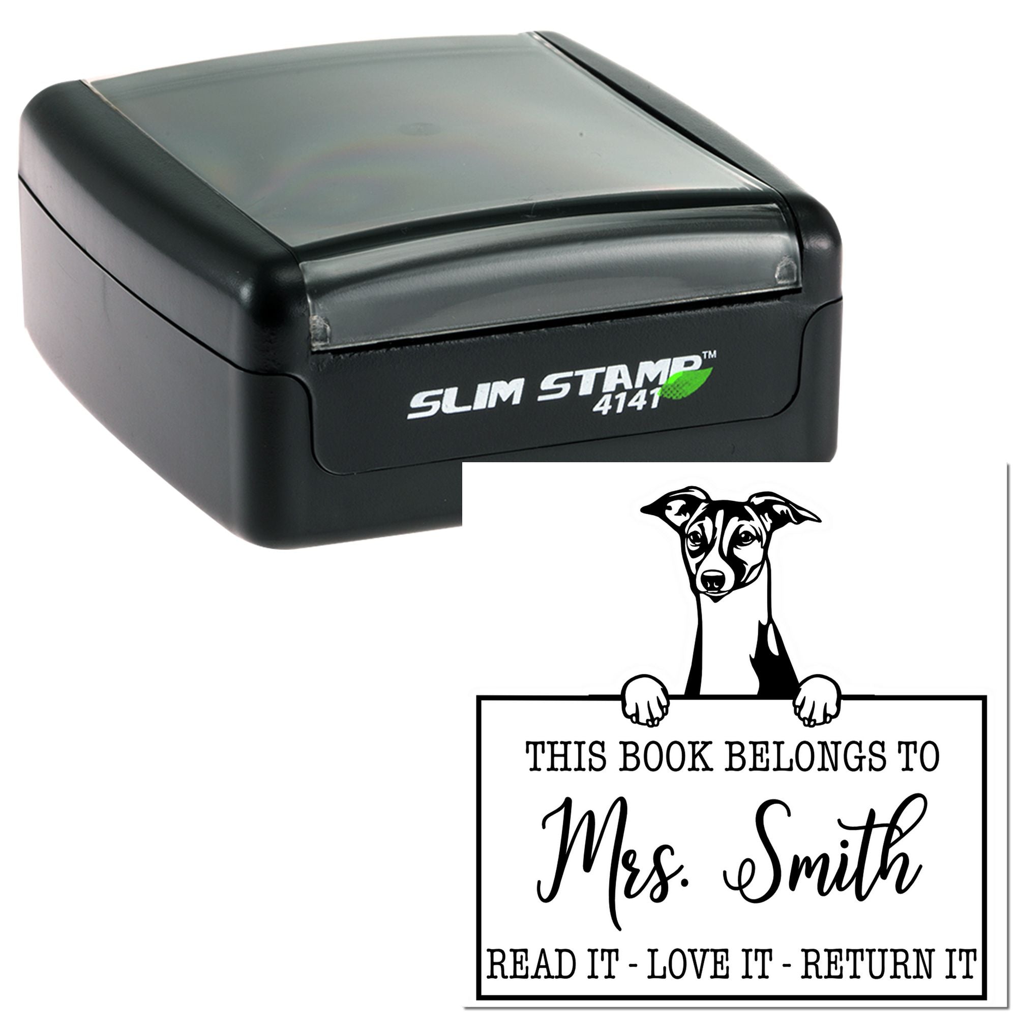 Personalized Borrowed Book Stamp with Italian Greyhound Dog - Engineer Seal Stamps