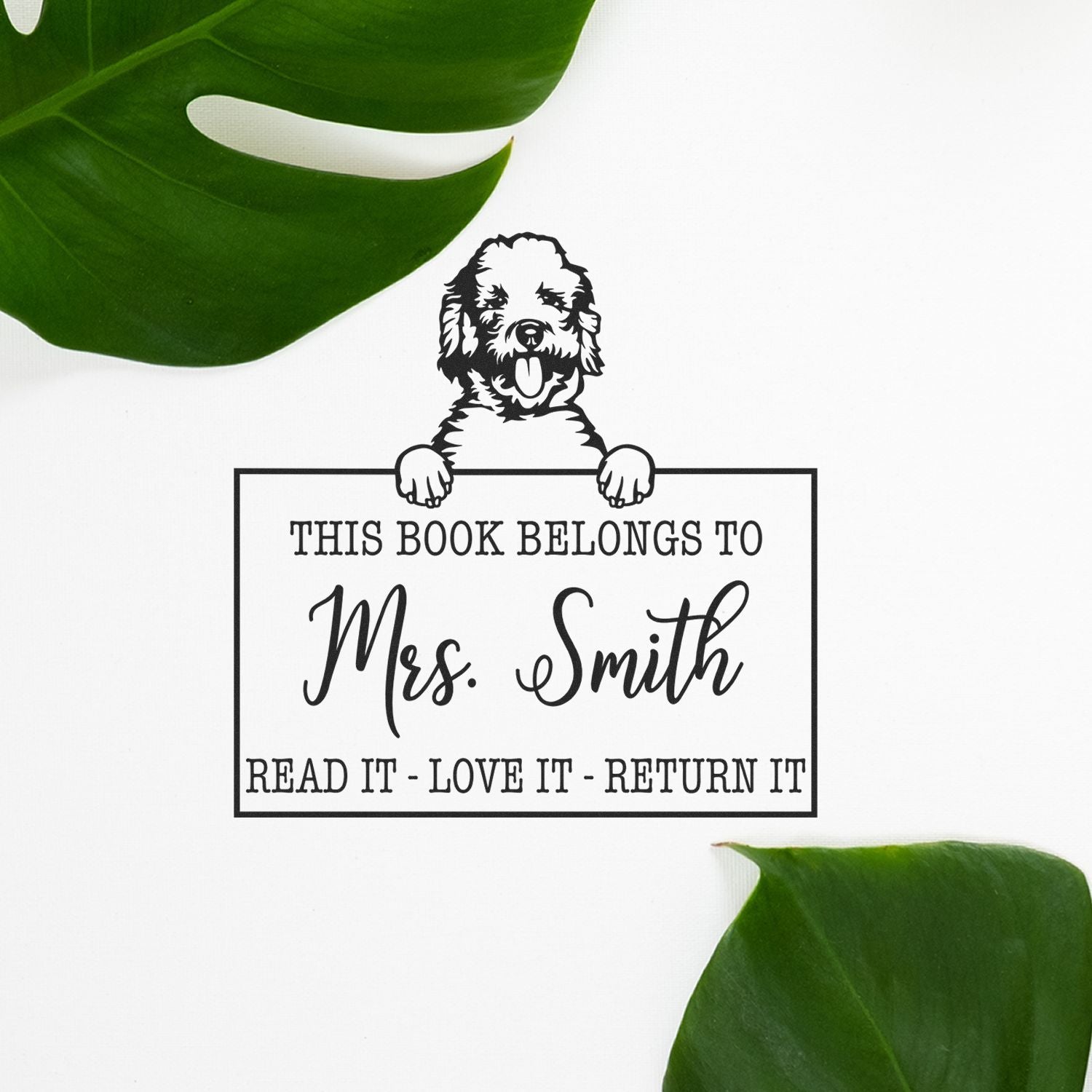 Personalized Teacher Library Stamp with Labradoodle Dog - Engineer Seal Stamps