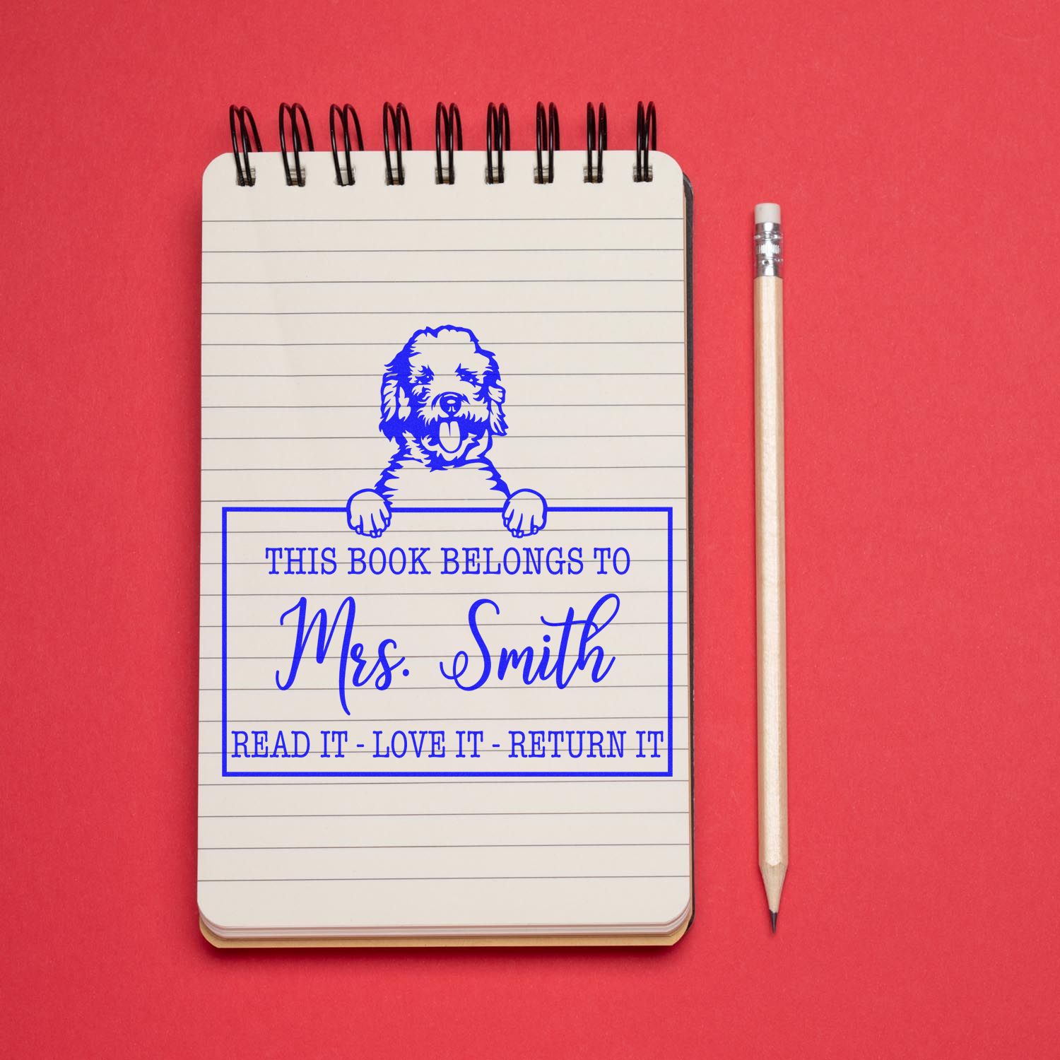 Personalized Teacher Library Stamp with Labradoodle Dog - Engineer Seal Stamps