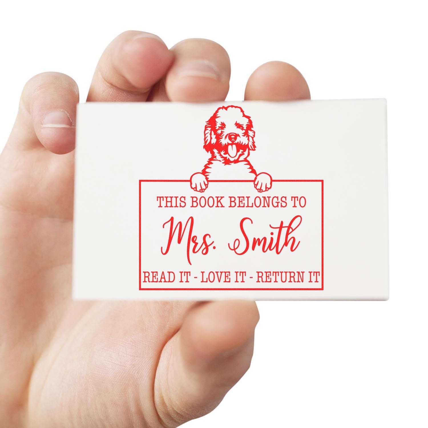 Personalized Classroom Library Stamp with Labradoodle - Engineer Seal Stamps