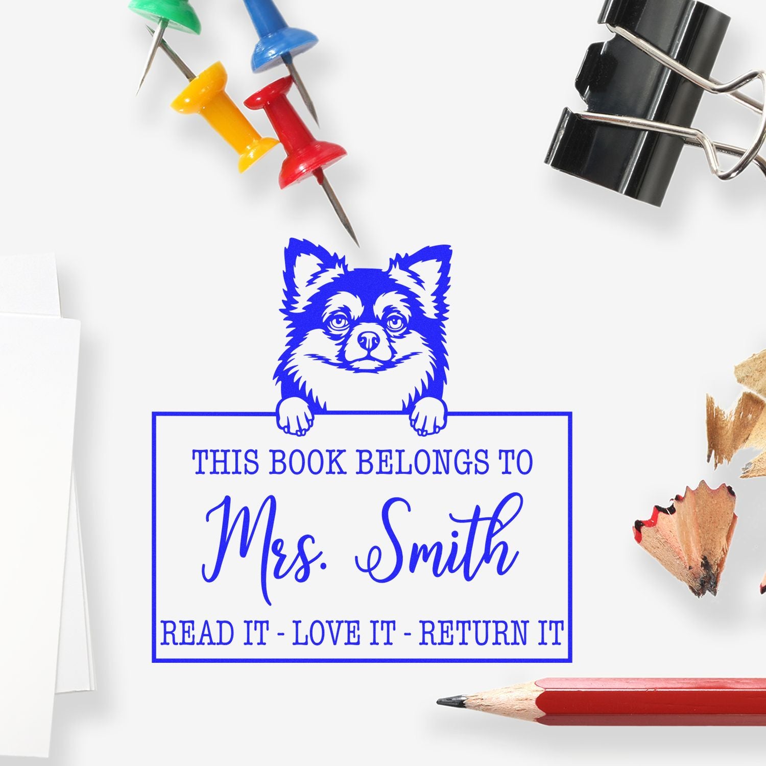 Personalized Name For Teacher Stamp with Long Haired Chihuahua - Engineer Seal Stamps