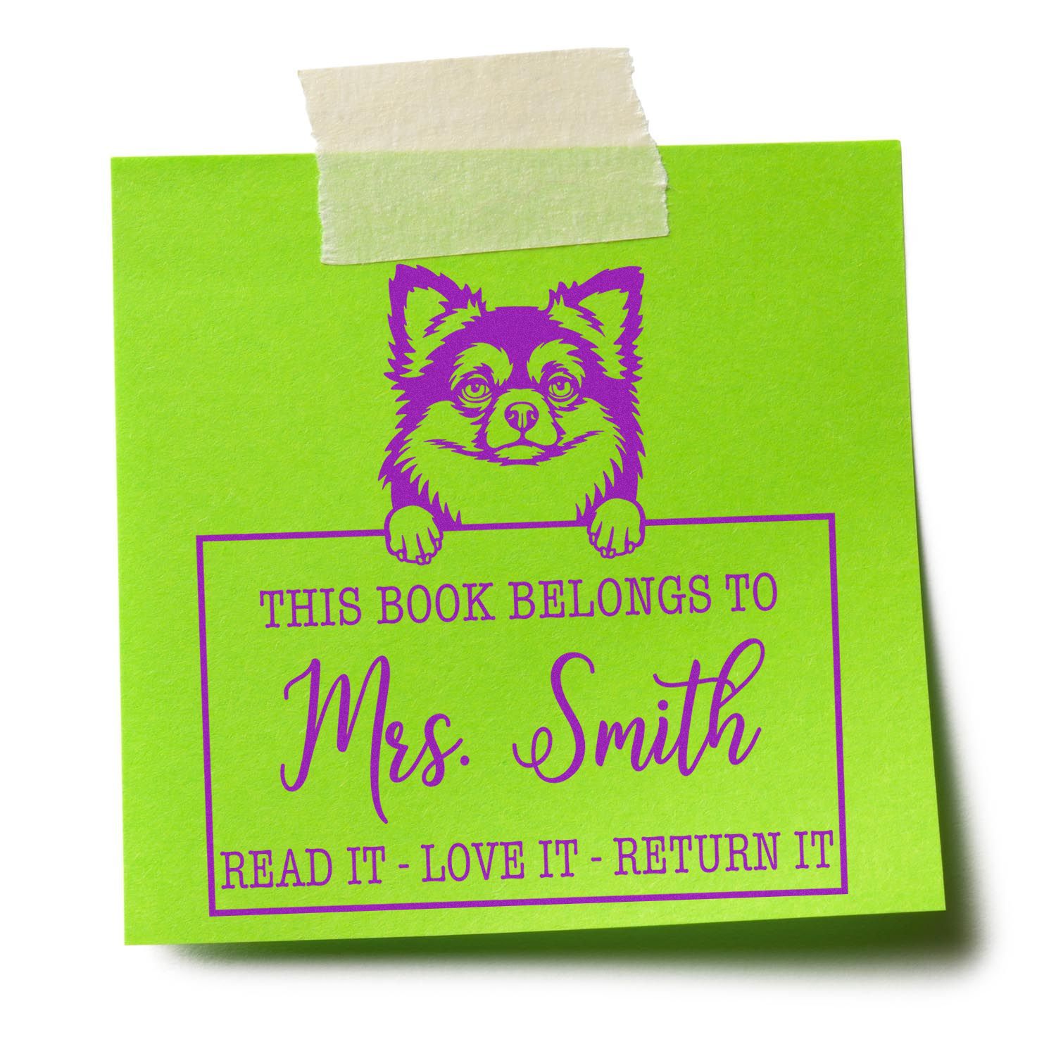 Personalized Name For Teacher Stamp with Long Haired Chihuahua - Engineer Seal Stamps