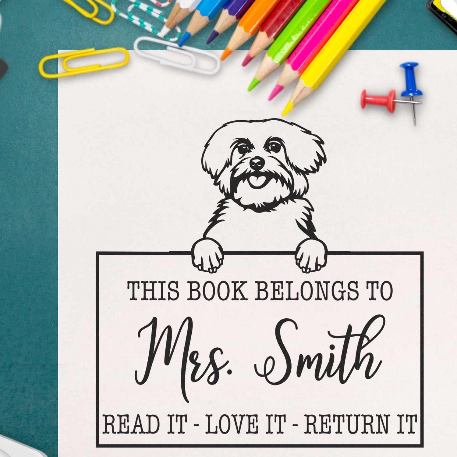 Personalized Teacher Gift Stamp with Maltese - Engineer Seal Stamps