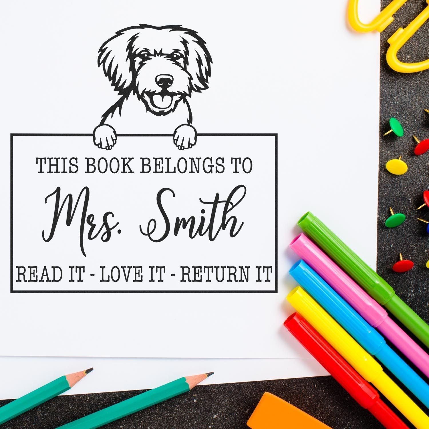 Personalized From The Library Of Stamp with Miniature Golden Doodle Dog - Engineer Seal Stamps