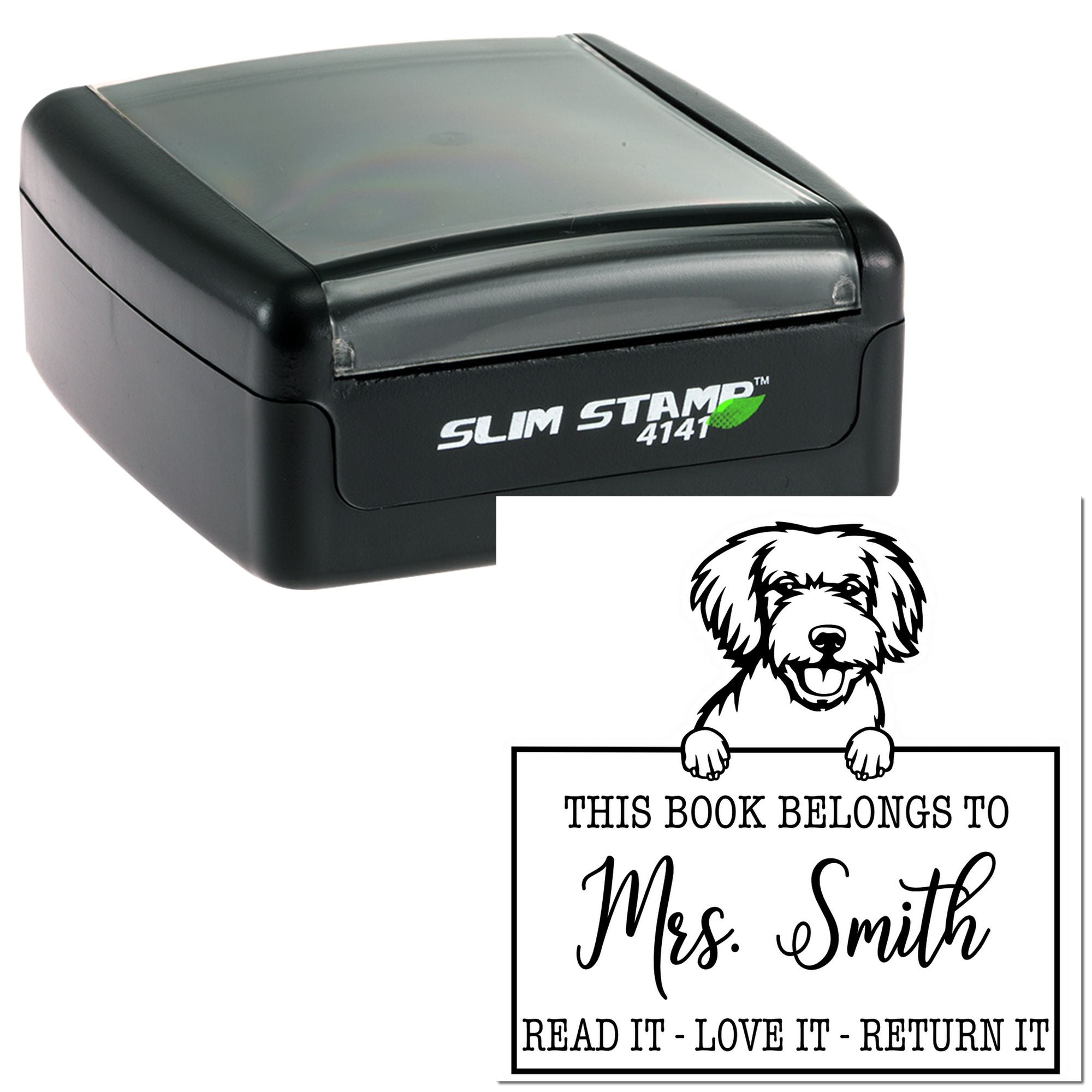 Personalized From The Library Of Stamp with Miniature Golden Doodle Dog - Engineer Seal Stamps