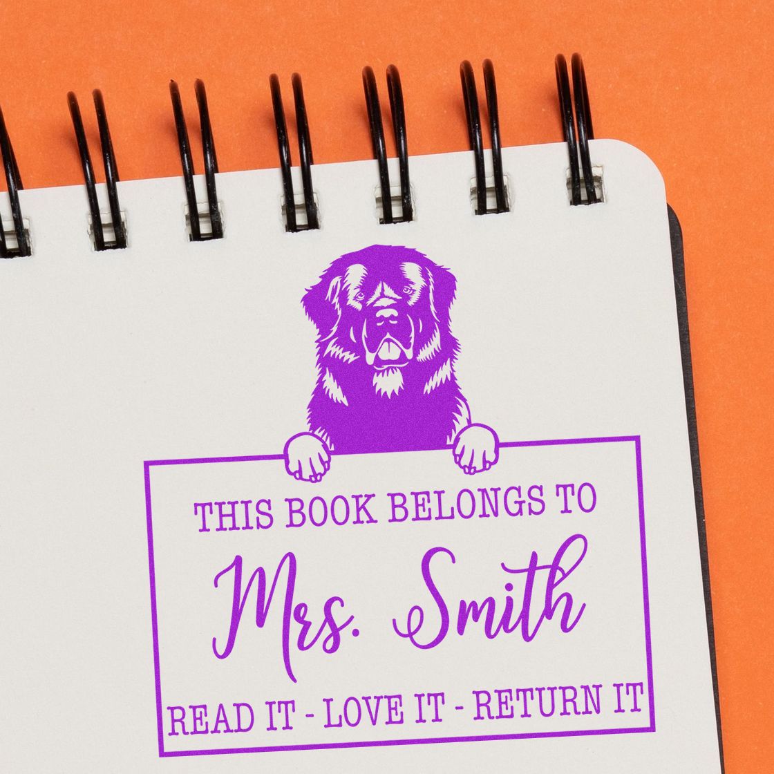 Personalized Book Borrower Stamp with Newfoundland Dog - Engineer Seal Stamps