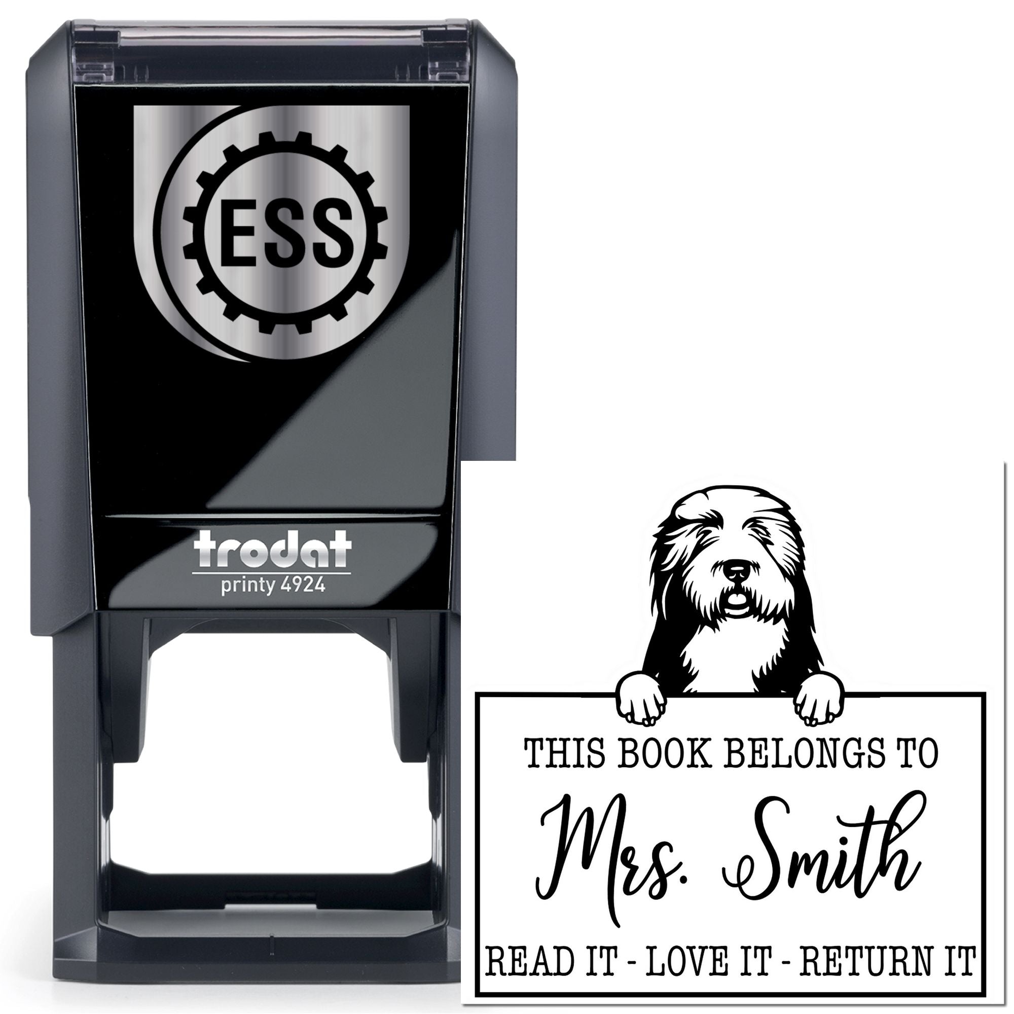 Old English Sheepdogs Personalized Dog-Themed Book Stamp - Engineer Seal Stamps