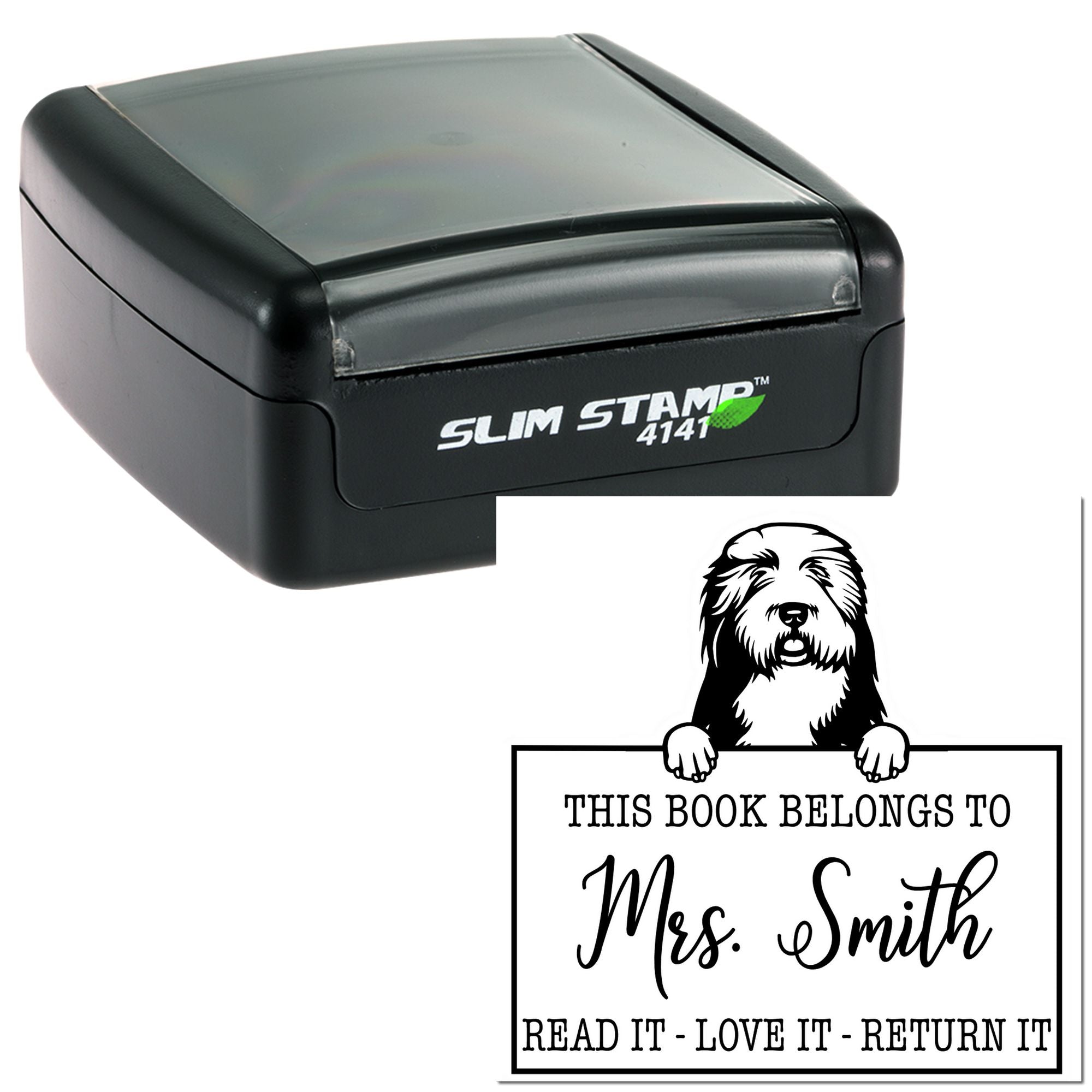 Personalized Please Return Borrowed Book Stamp with Old English Sheepdogs Dog - Engineer Seal Stamps