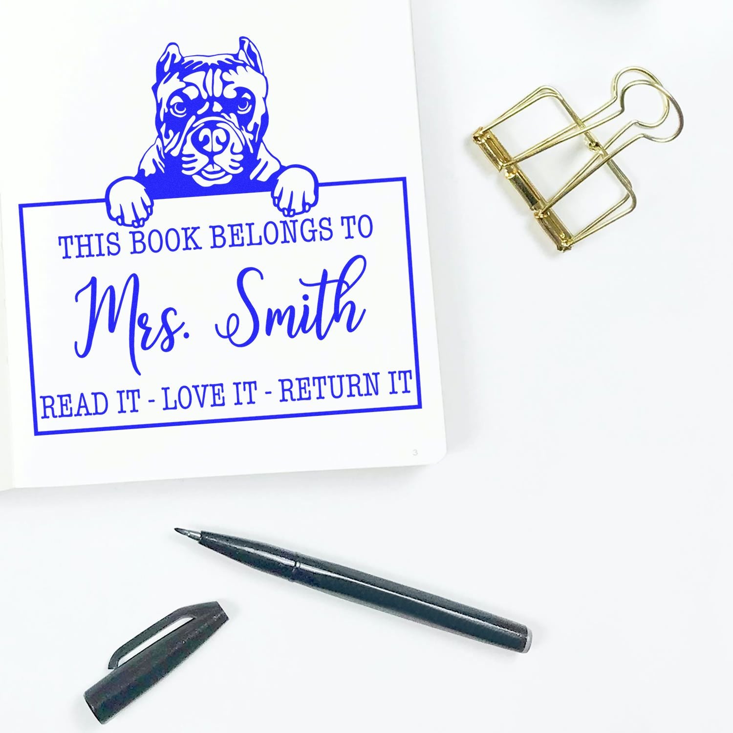 Pitbull Personalized Dog-Themed Read It Return It Stamp - Engineer Seal Stamps