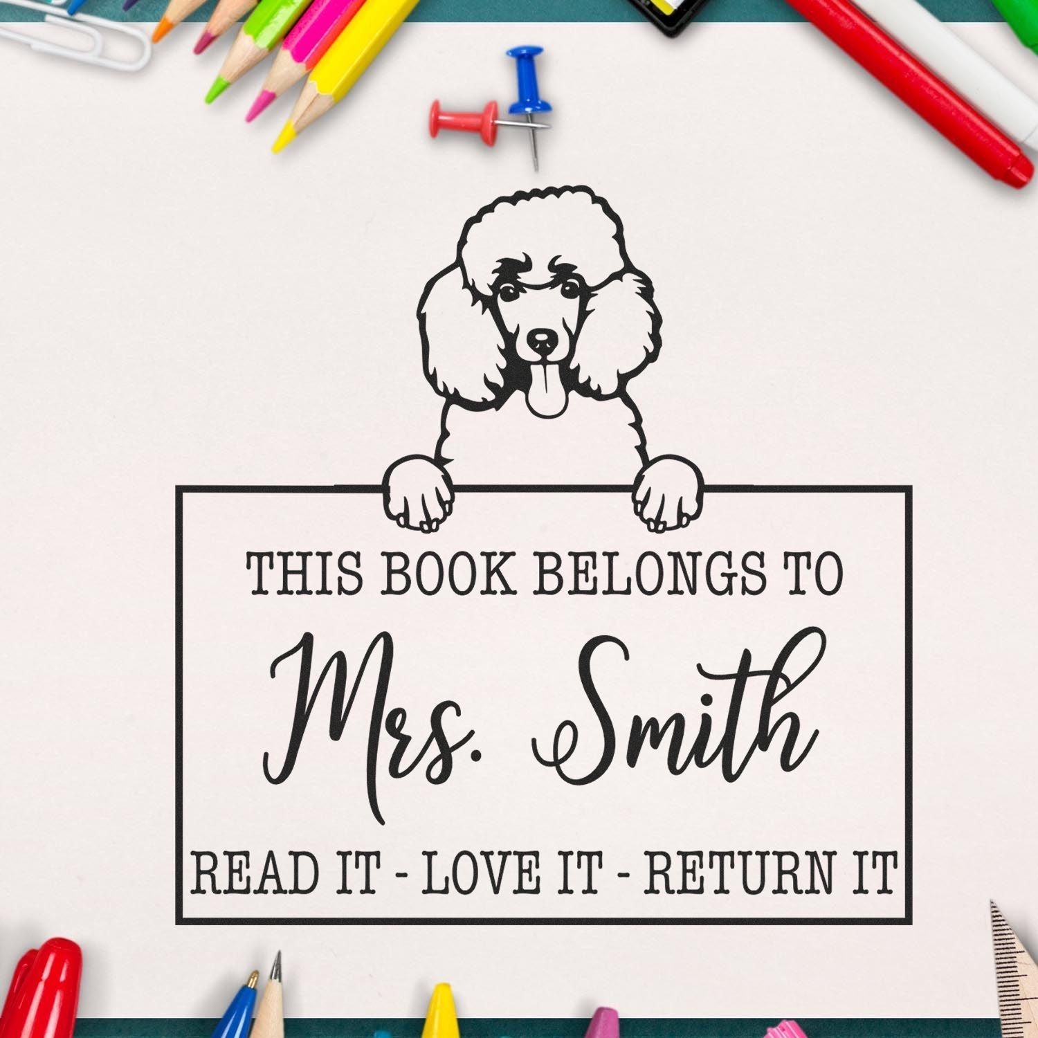 Personalized School Library Stamp with Poodle Dog - Engineer Seal Stamps