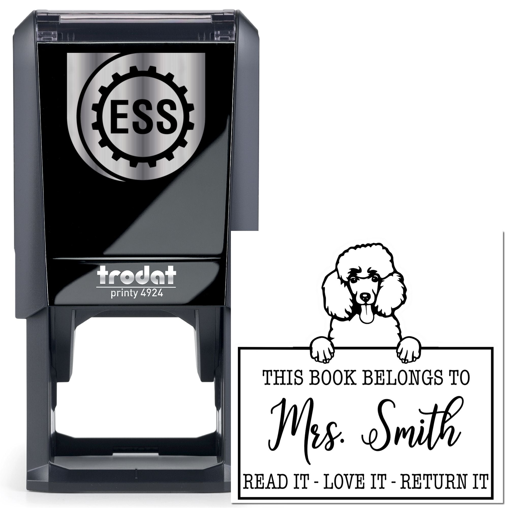 Poodle Personalized Dog-Themed This Book Belongs To Stamp - Engineer Seal Stamps