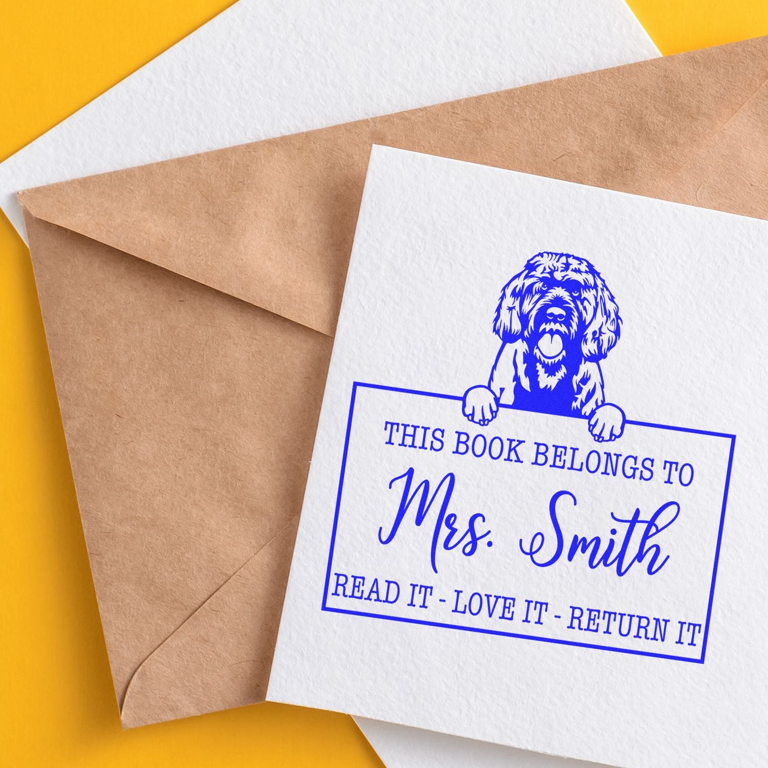 Customizable Teacher's Classroom Stamp with Portuguese Water Dog - Engineer Seal Stamps