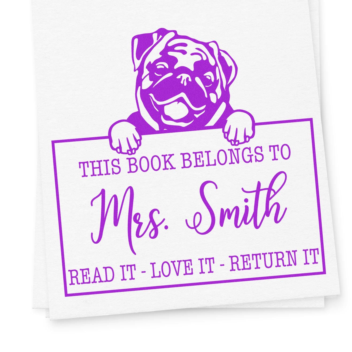 Customizable For Shared Books Stamp with Pug Dog - Engineer Seal Stamps