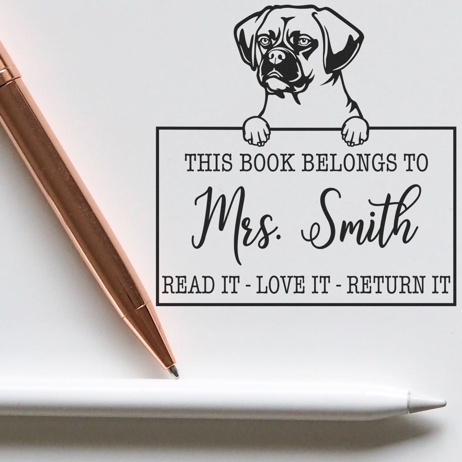 Customizable Book Borrowing Rules Stamp with Puggle Dog - Engineer Seal Stamps