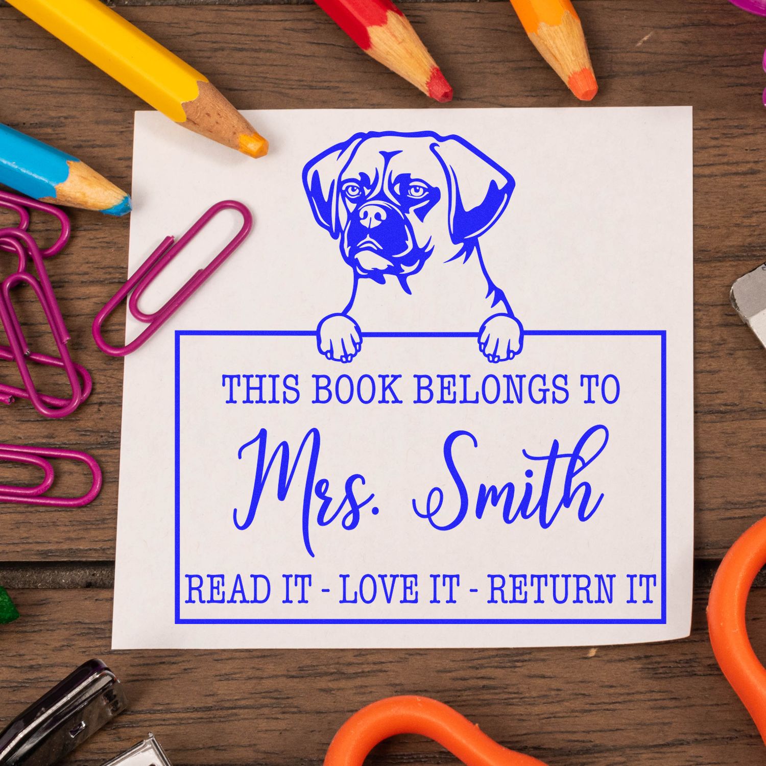 Customizable Book Borrowing Rules Stamp with Puggle Dog - Engineer Seal Stamps