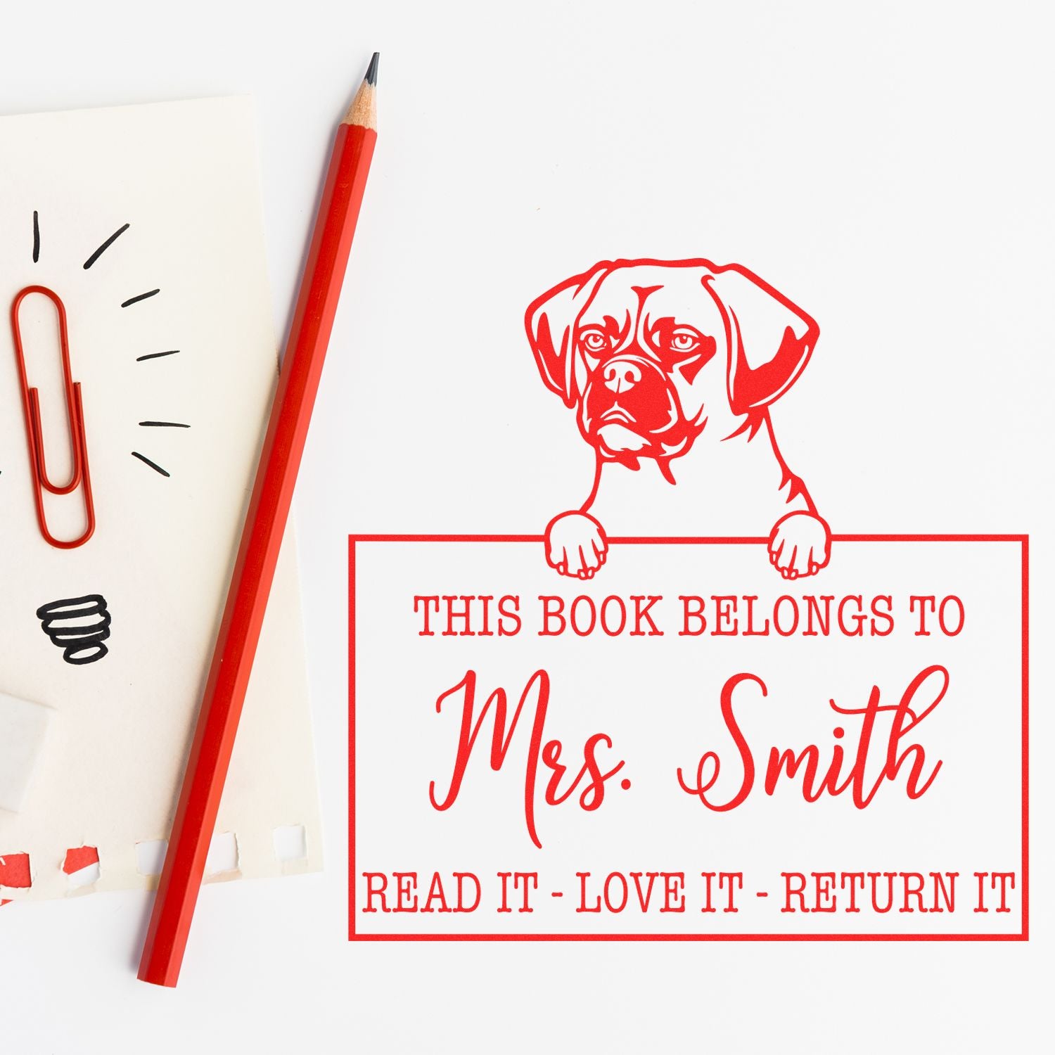 Customizable Book Borrowing Rules Stamp with Puggle Dog - Engineer Seal Stamps