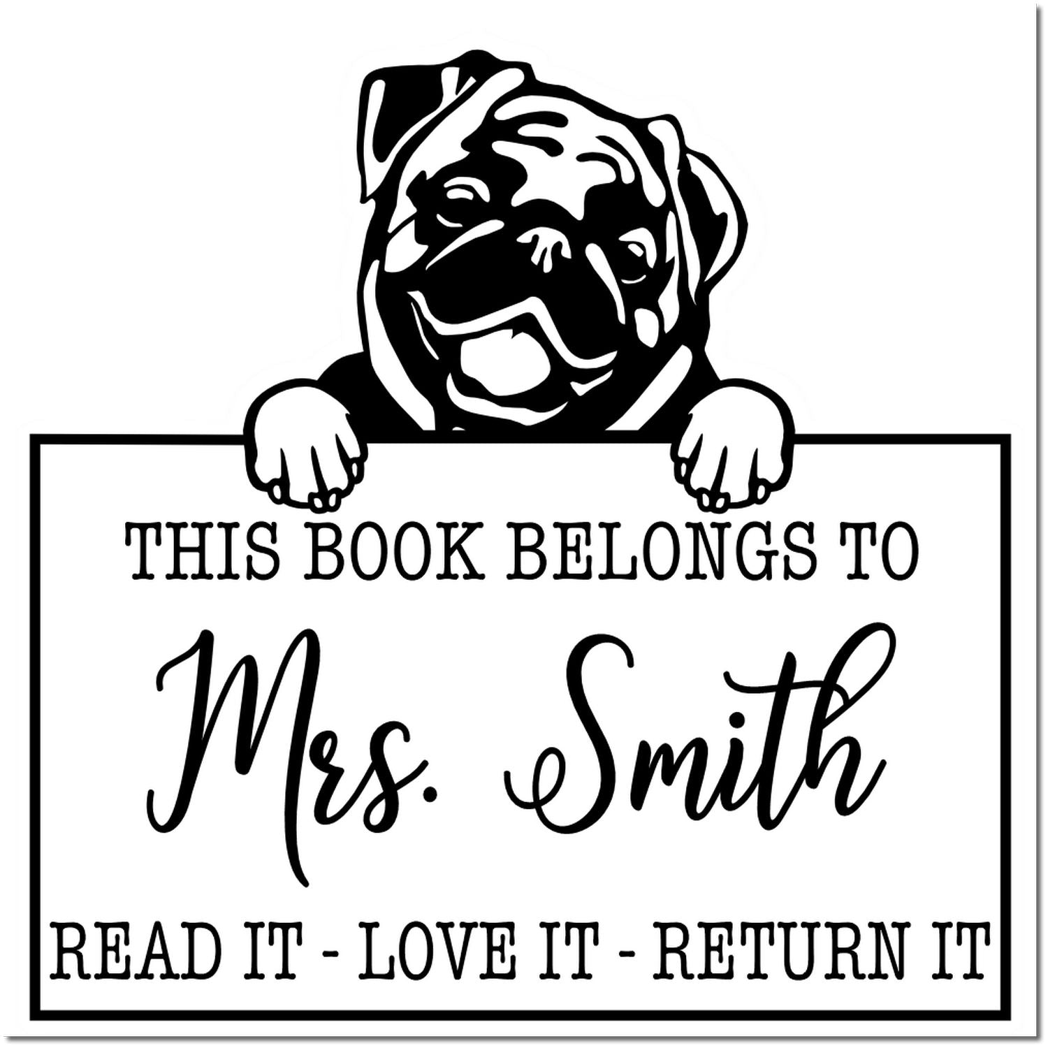 Pug Personalized Dog-Themed Book Stamp - Engineer Seal Stamps