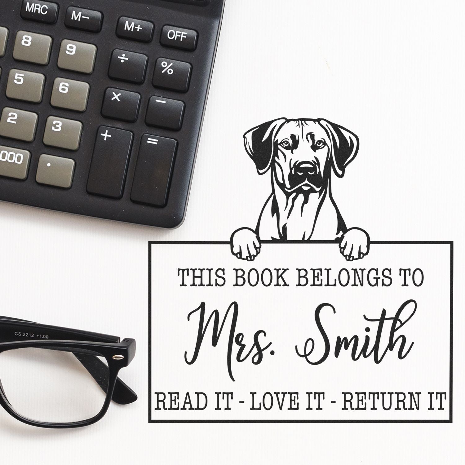 Customizable With Teacher Name Stamp with Rhodesian Ridgeback - Engineer Seal Stamps