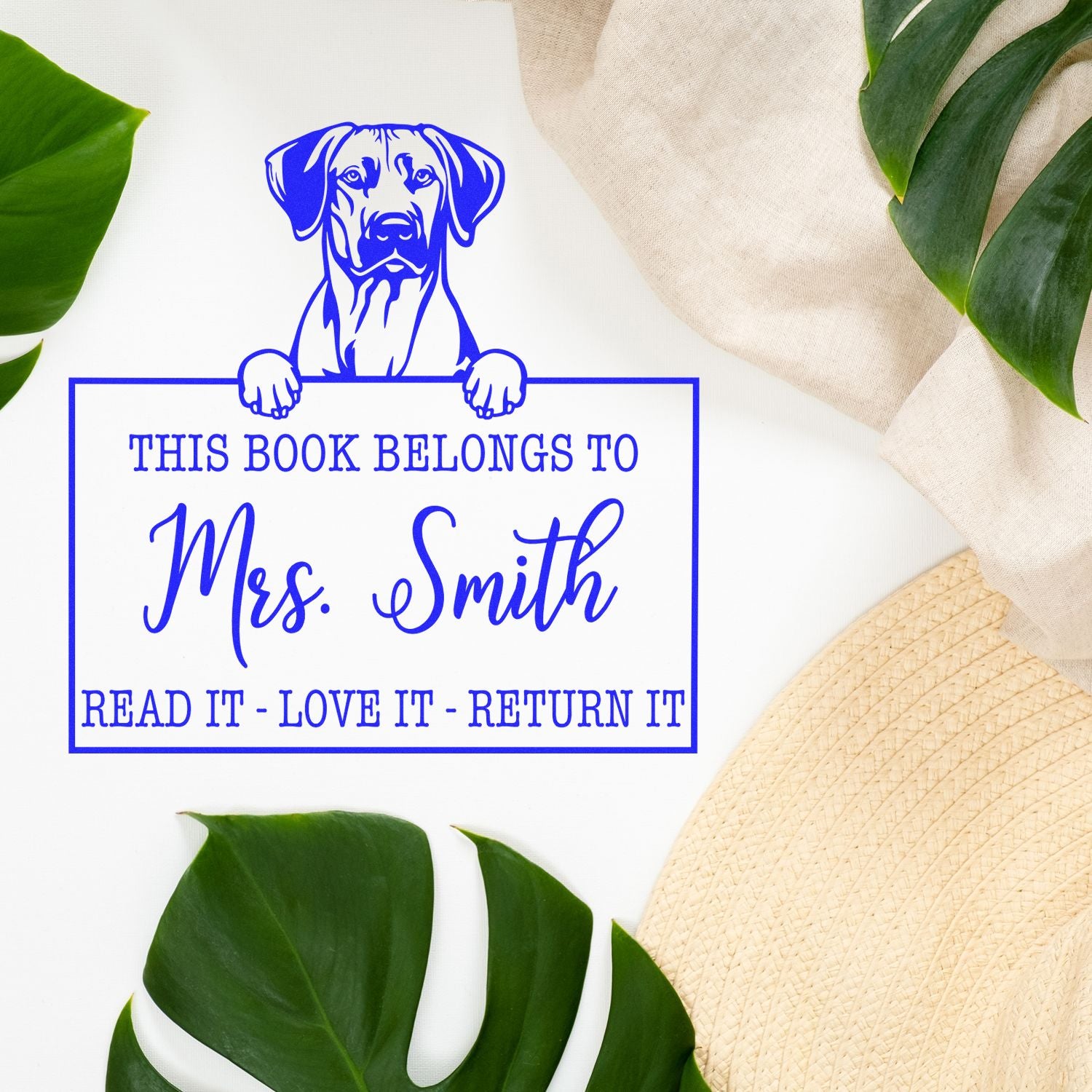Customizable Lending For Books Stamp with Rhodesian Ridgeback Dog - Engineer Seal Stamps