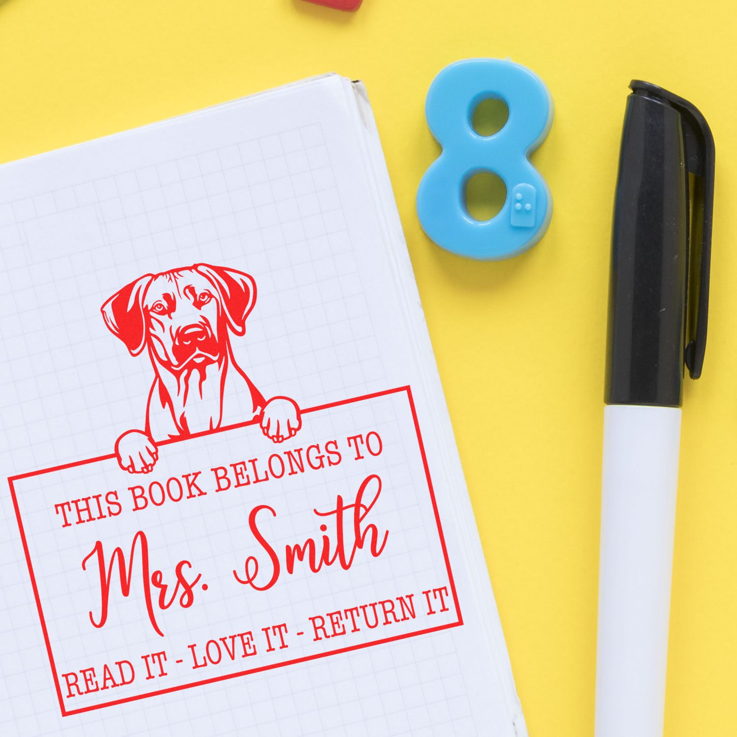 Customizable With Teacher Name Stamp with Rhodesian Ridgeback - Engineer Seal Stamps