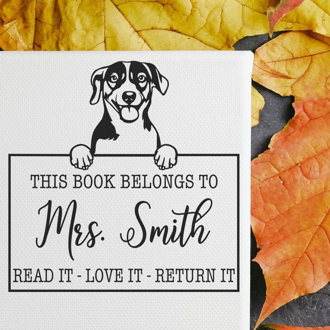 Customizable Teacher Library Ownership Stamp with Russell Terrier Dog - Engineer Seal Stamps