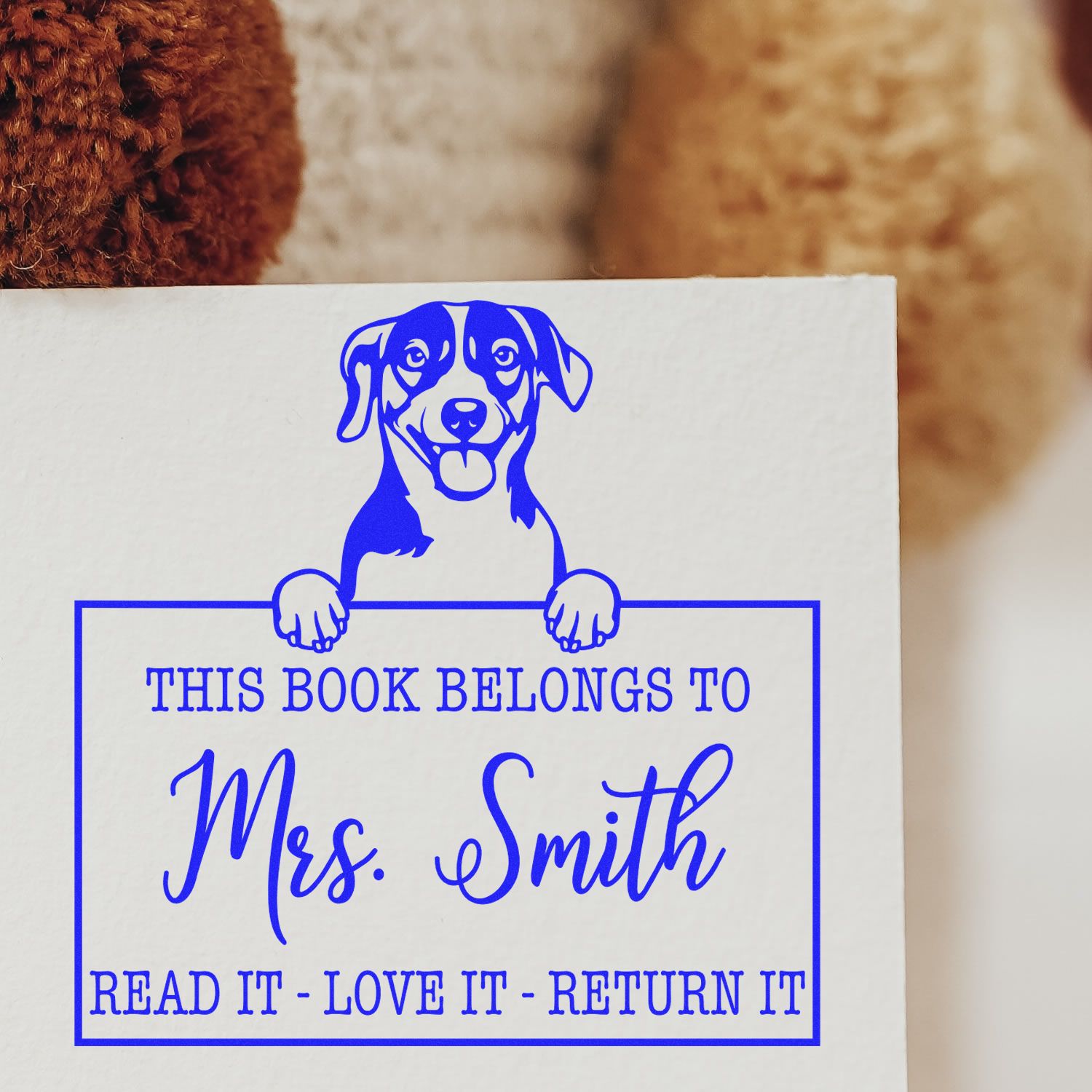 Customizable Teacher Library Ownership Stamp with Russell Terrier Dog - Engineer Seal Stamps