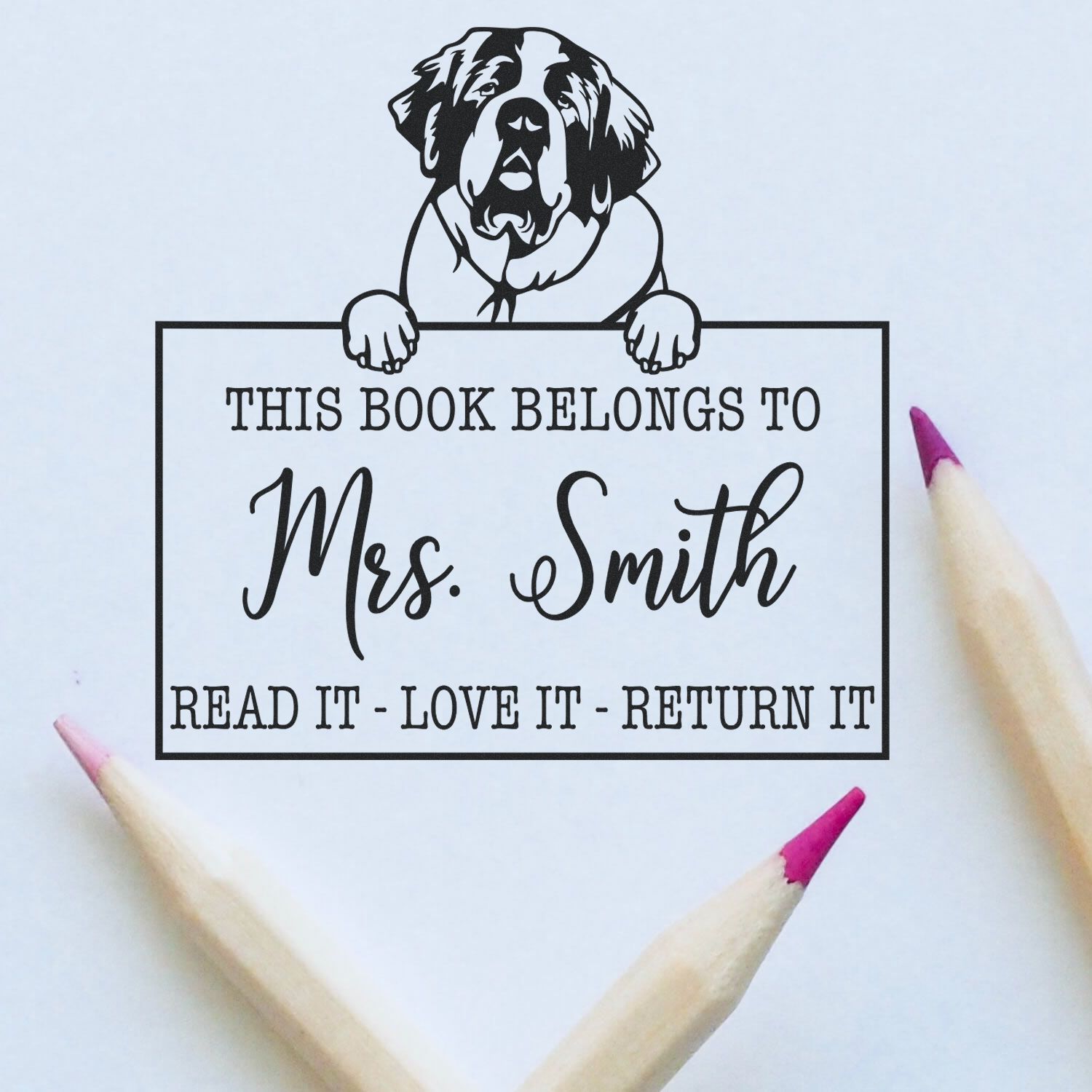 Customizable Teacher Nameplate Stamp with Saint Bernard - Engineer Seal Stamps