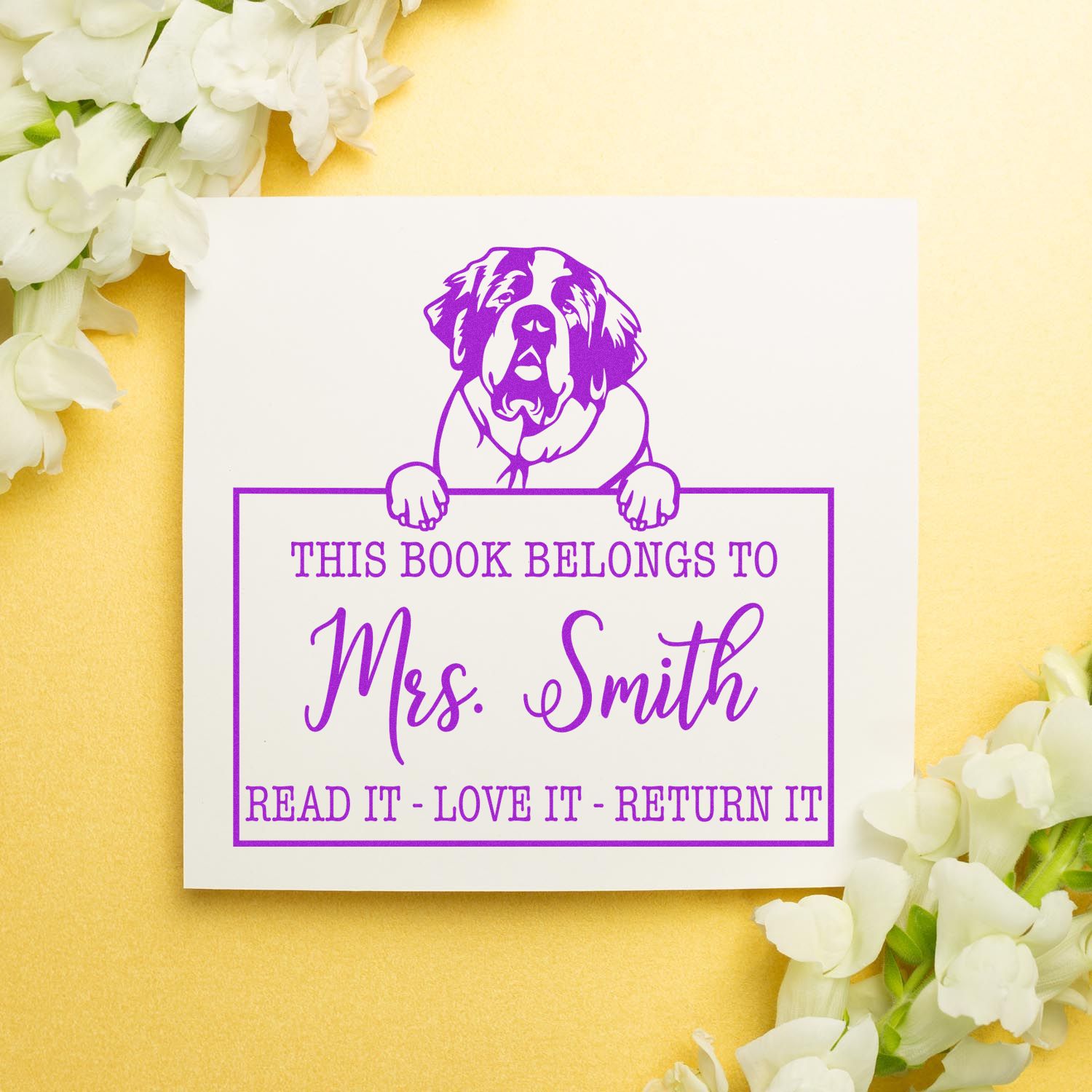 Saint Bernard Personalized Dog Read It Return It Stamp