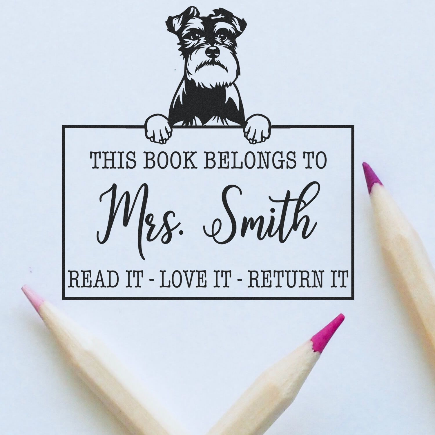 Customizable Ownership For Books Stamp with Schnauzer - Engineer Seal Stamps