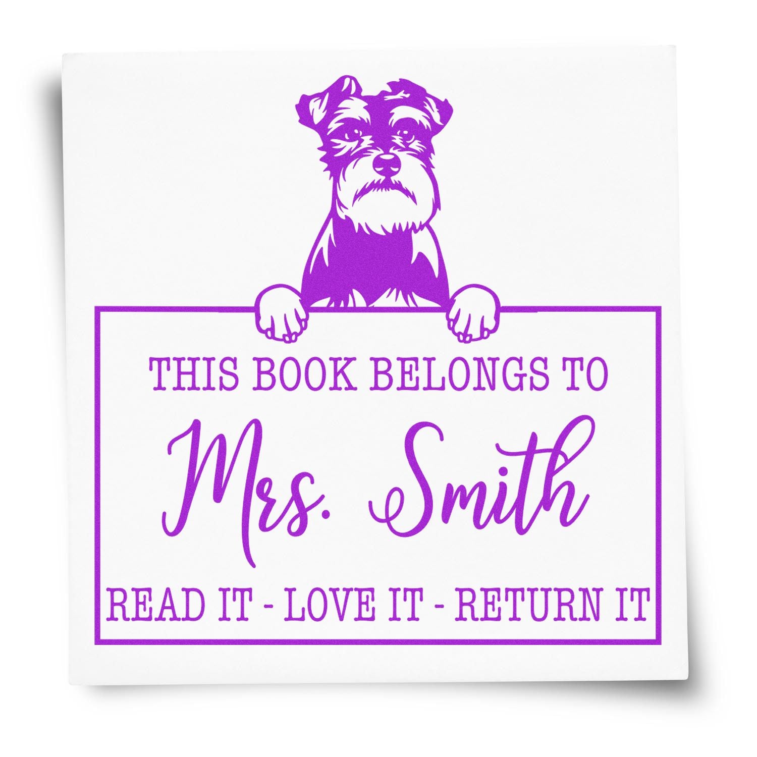 Schnauzer Personalized Dog Read It Love It Return It Stamp