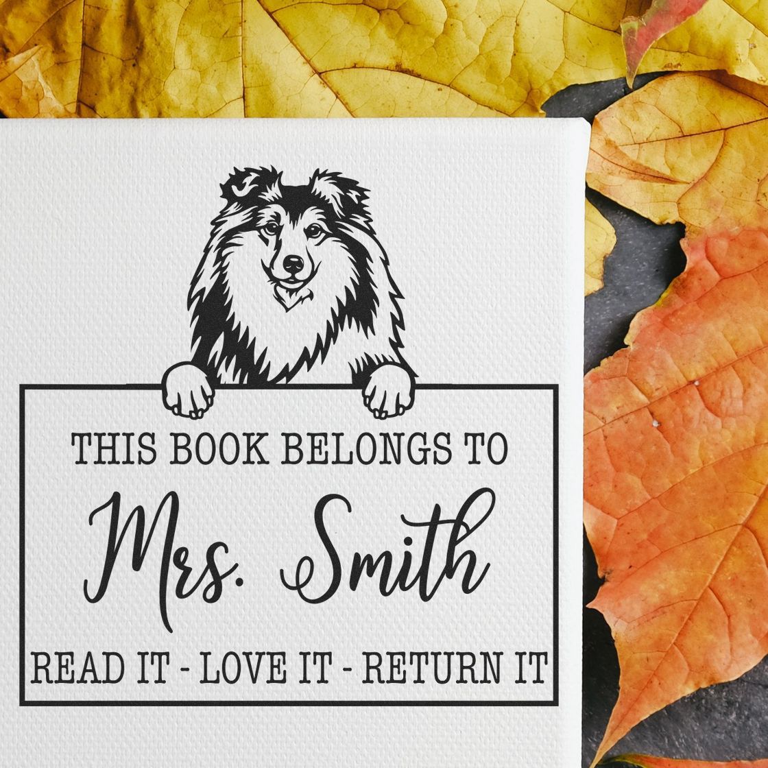 Customizable Borrowed Classroom Library Stamp with Shetland Sheepdog Dog - Engineer Seal Stamps